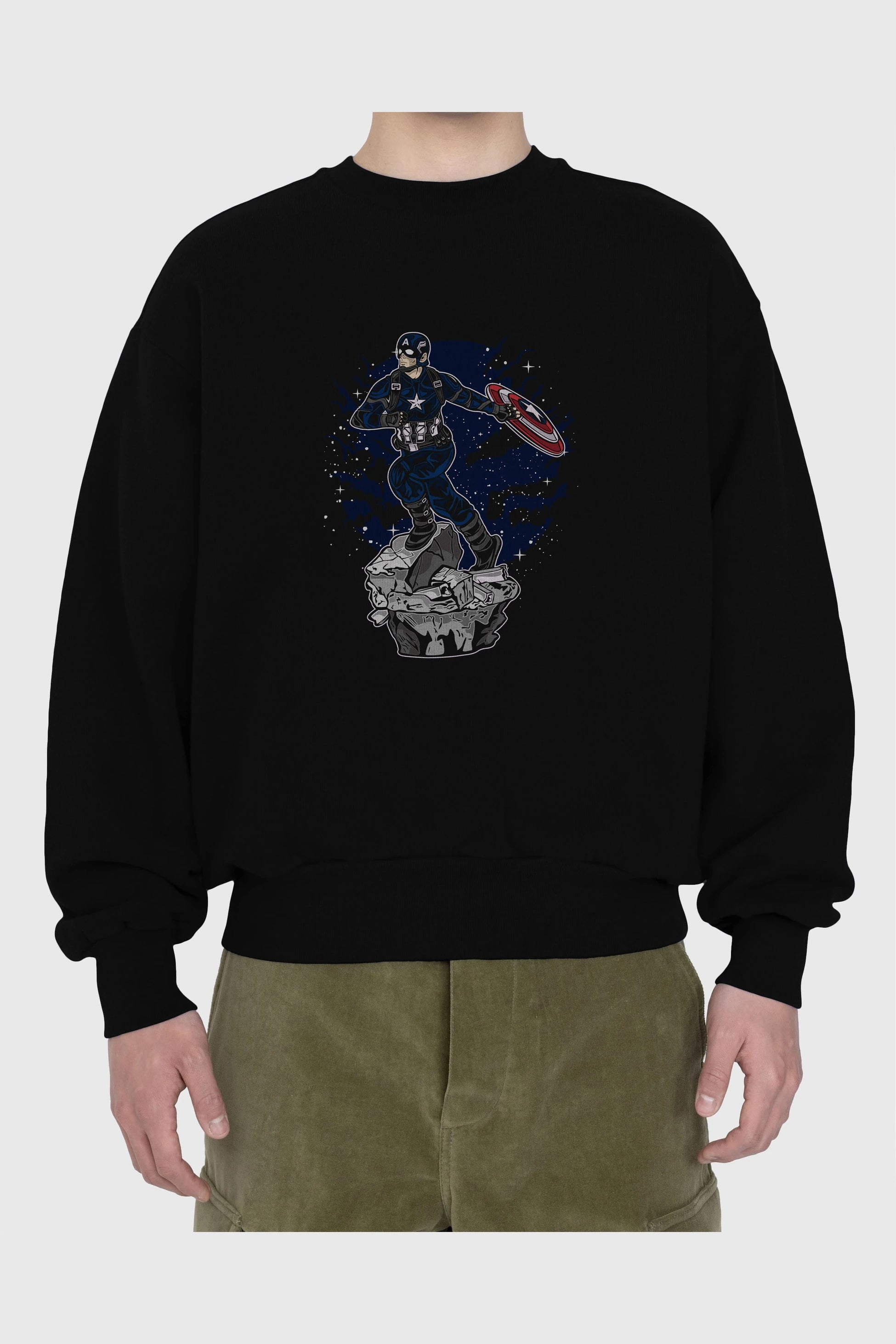 CAPTAIN AMERICA Ön Baskılı Oversize Sweatshirt Erkek Kadın Unisex
