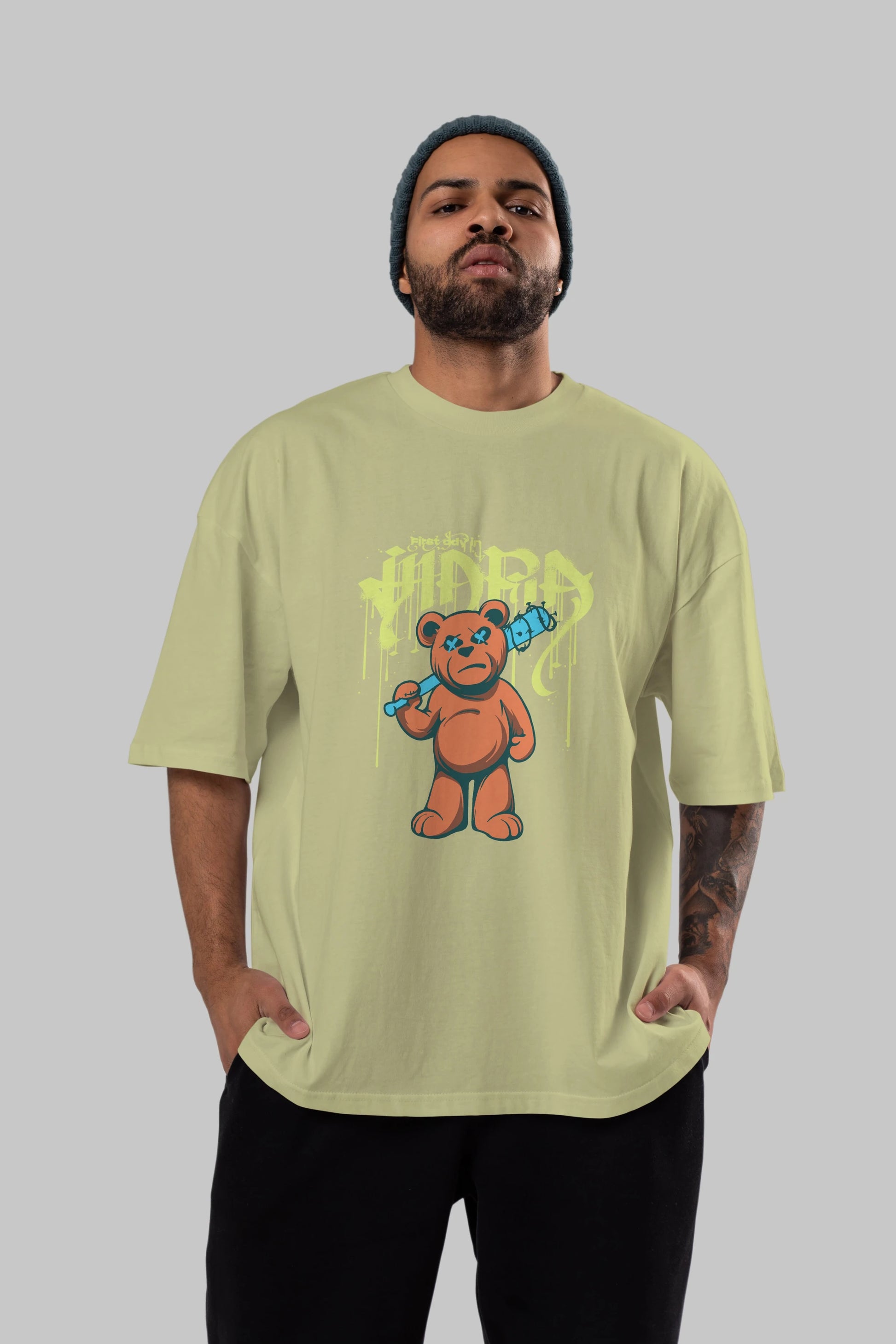 Hidra Bear Ön Baskılı Oversize t-shirt Erkek Kadın Unisex