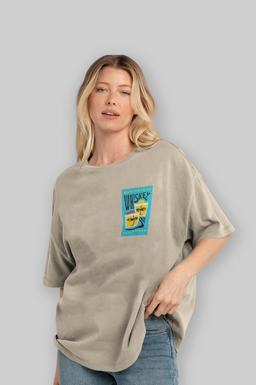 Whiskey Sour 2 Ön Sol Baskılı Oversize t-shirt Erkek Kadın Unisex %100 Pamuk Bisiklet Yaka tişort