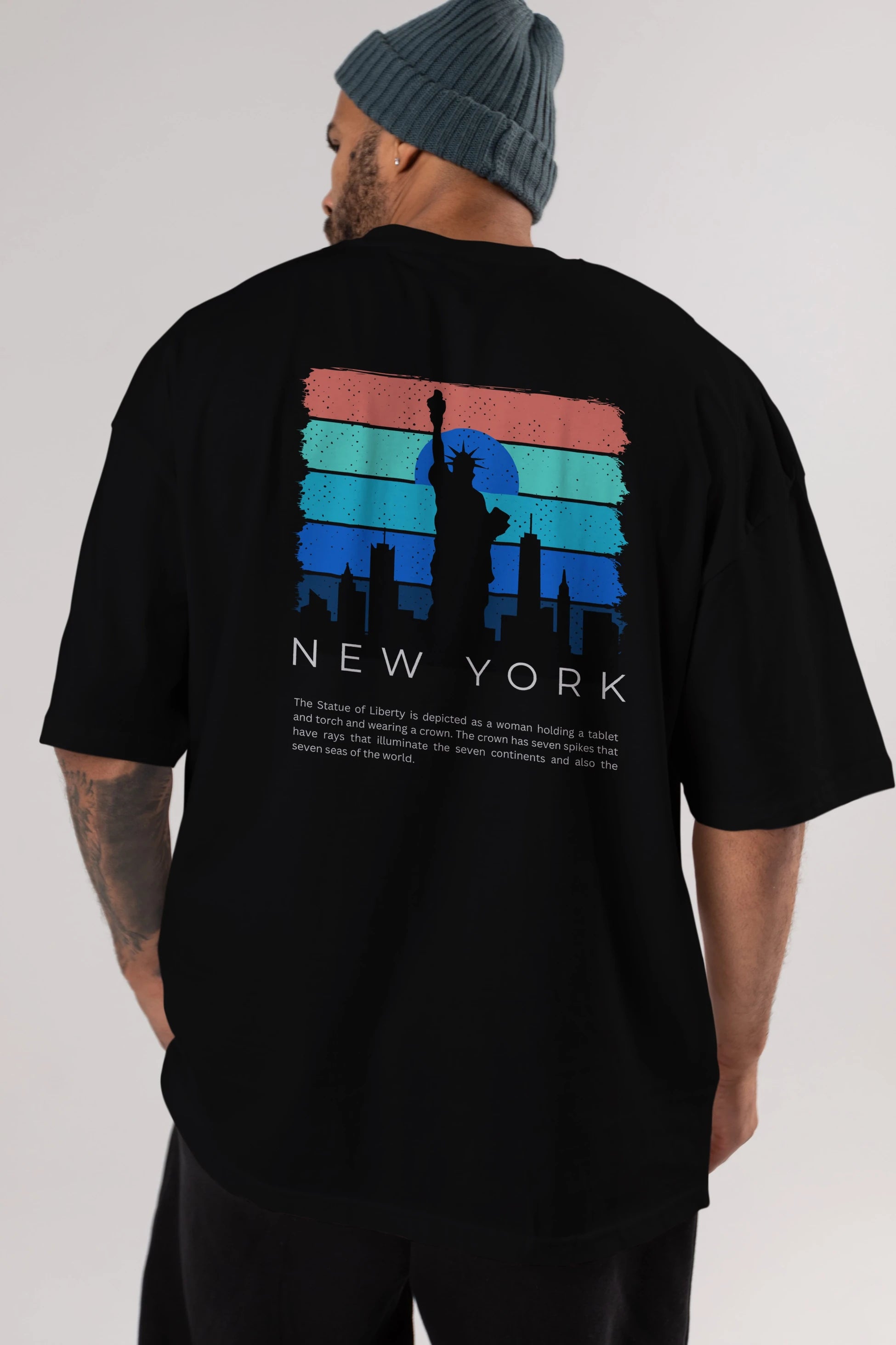 New York Yazılı Arka Baskılı Oversize t-shirt Erkek Kadın Unisex