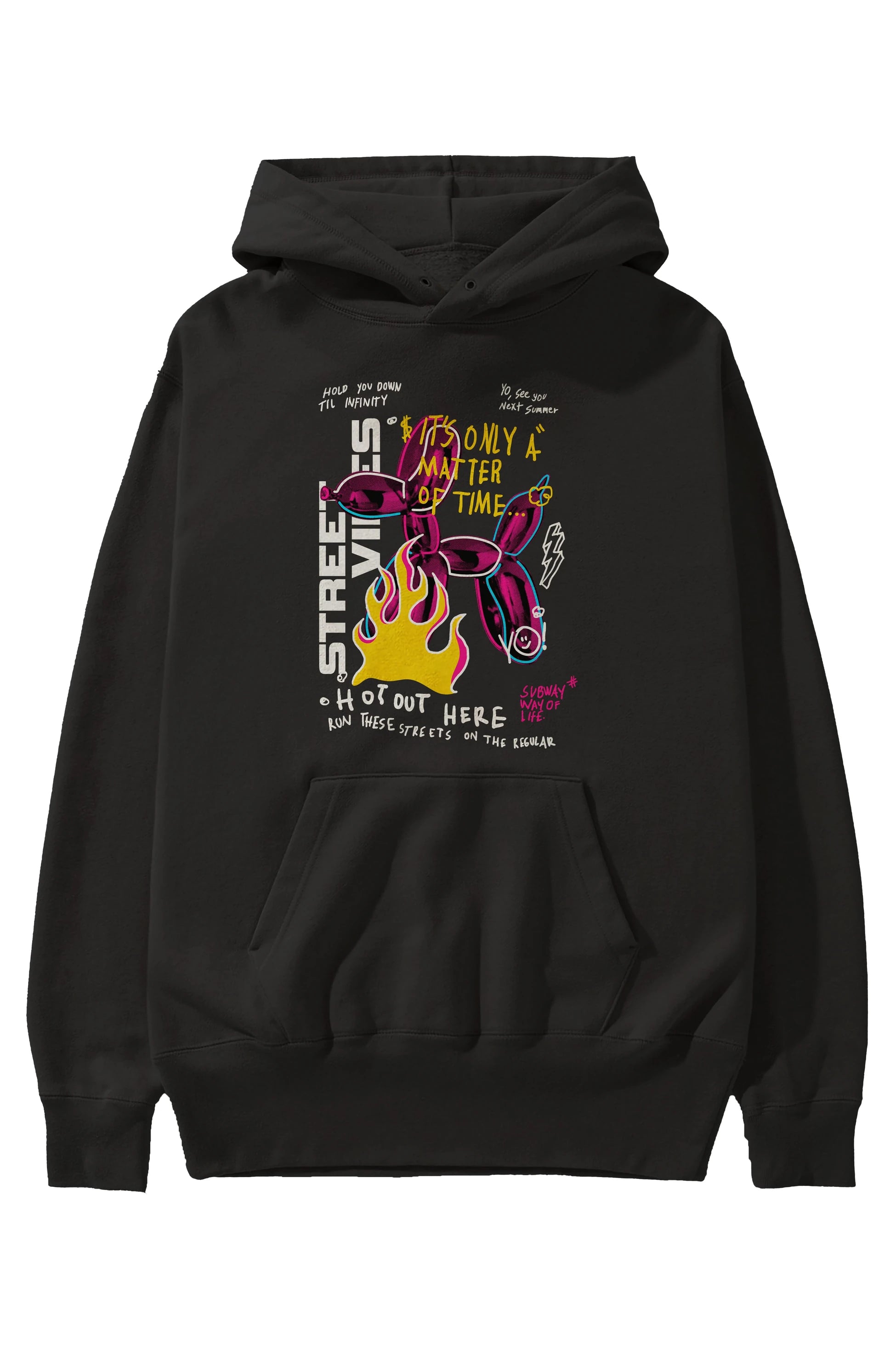 Street Vibes Ön Baskılı Hoodie Oversize Kapüşonlu Sweatshirt Erkek Kadın Unisex