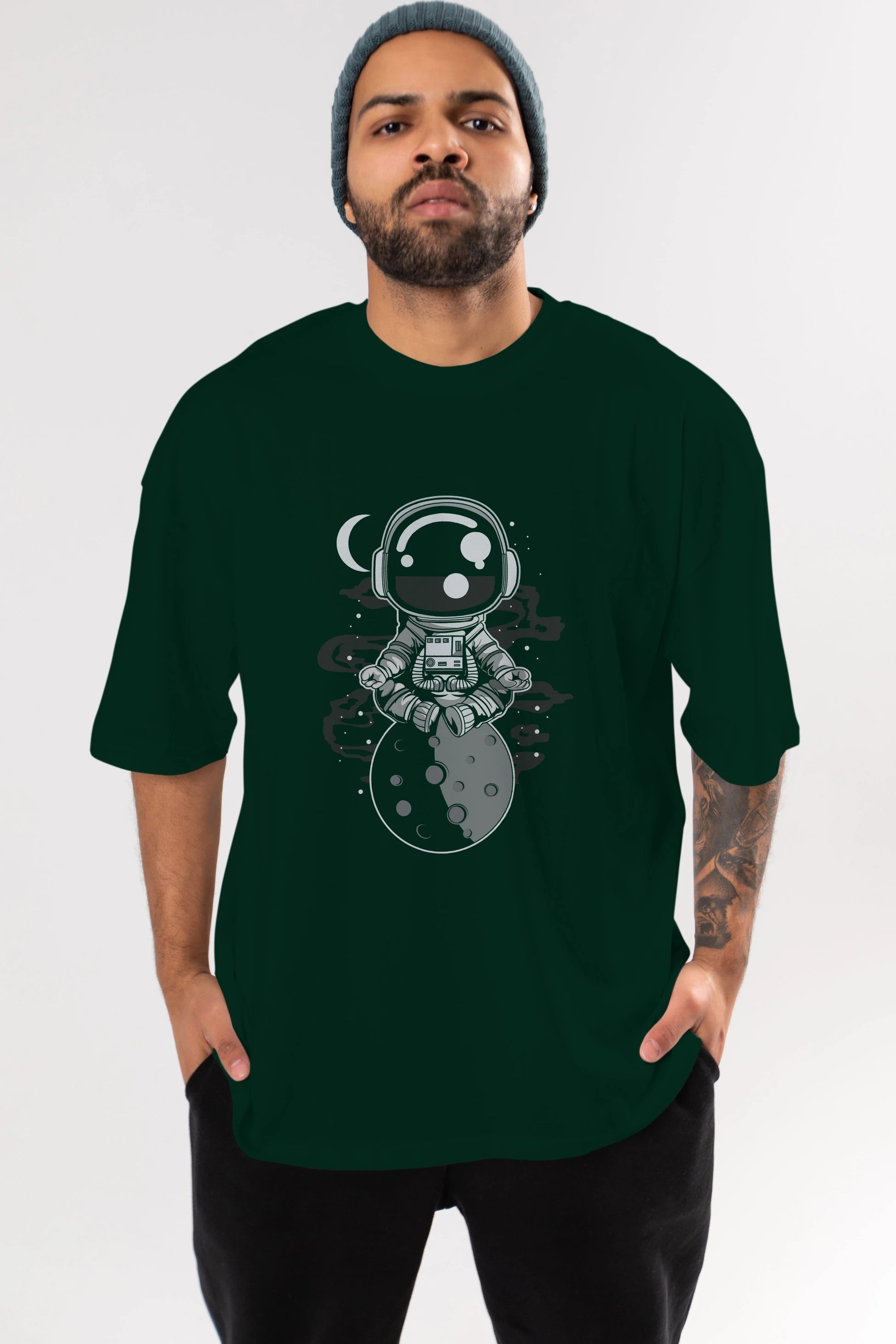 Astronaut Yoga Ön Baskılı Oversize t-shirt Erkek Kadın Unisex