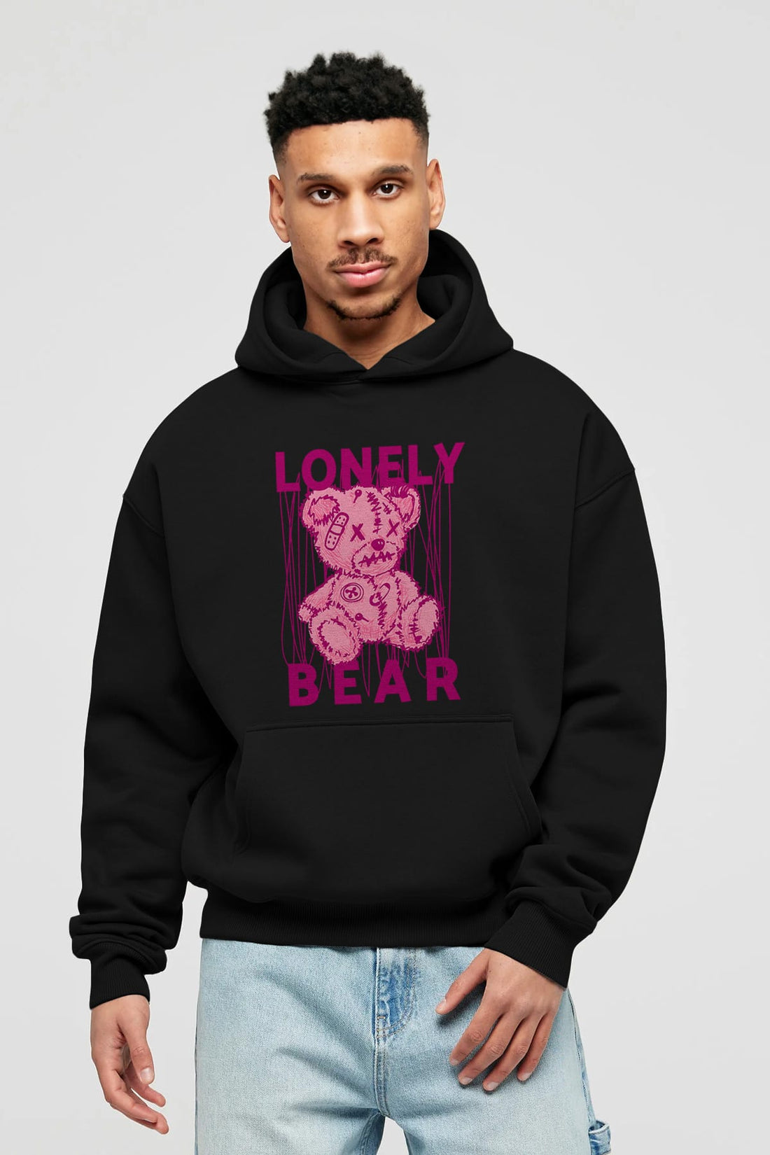 Lonely Bear Ön Baskılı Hoodie Oversize Kapüşonlu Sweatshirt Erkek Kadın Unisex