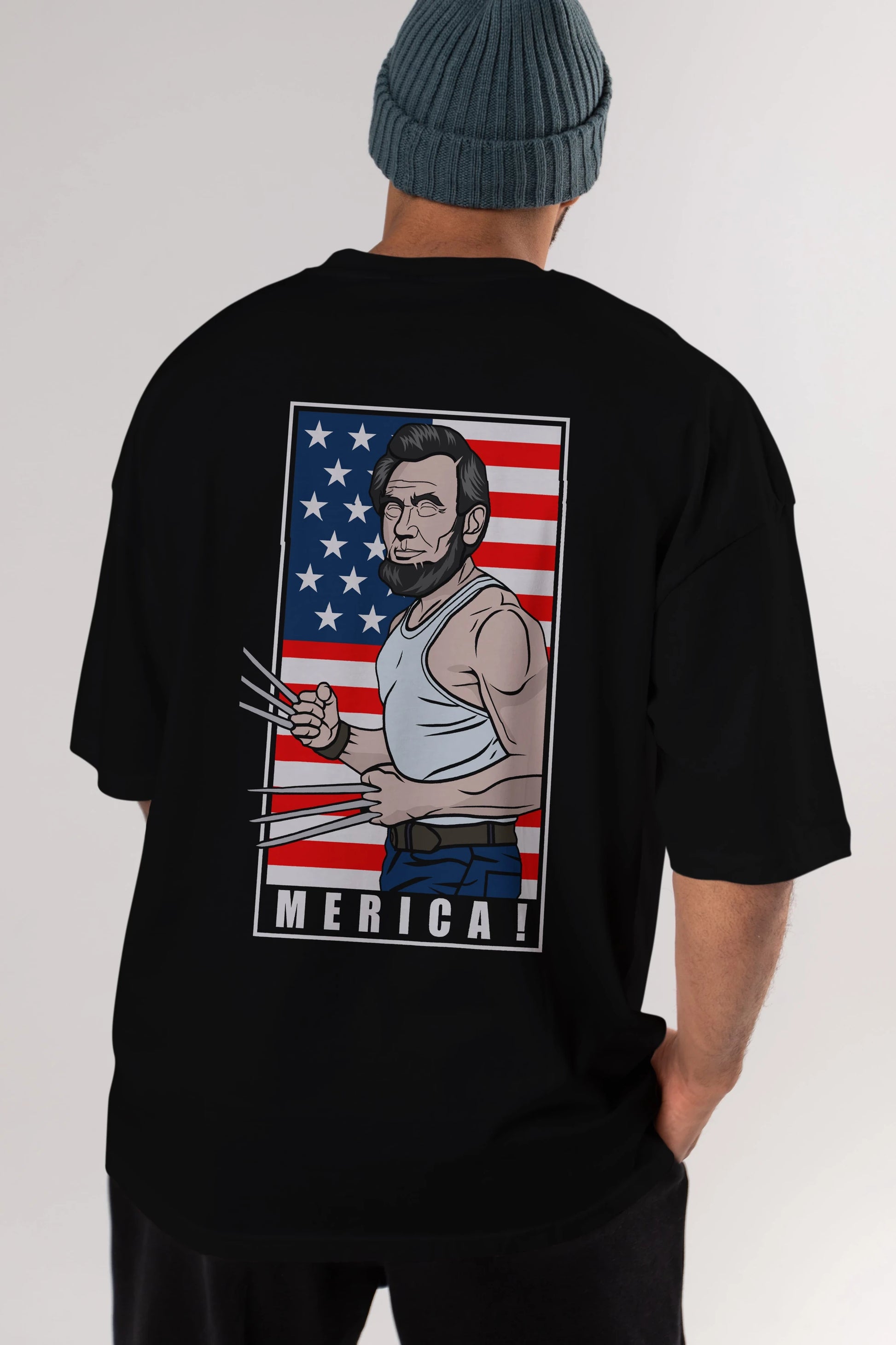 Wolverlincoln Arka Baskılı Oversize t-shirt Erkek Kadın Unisex %100 Pamuk tişort