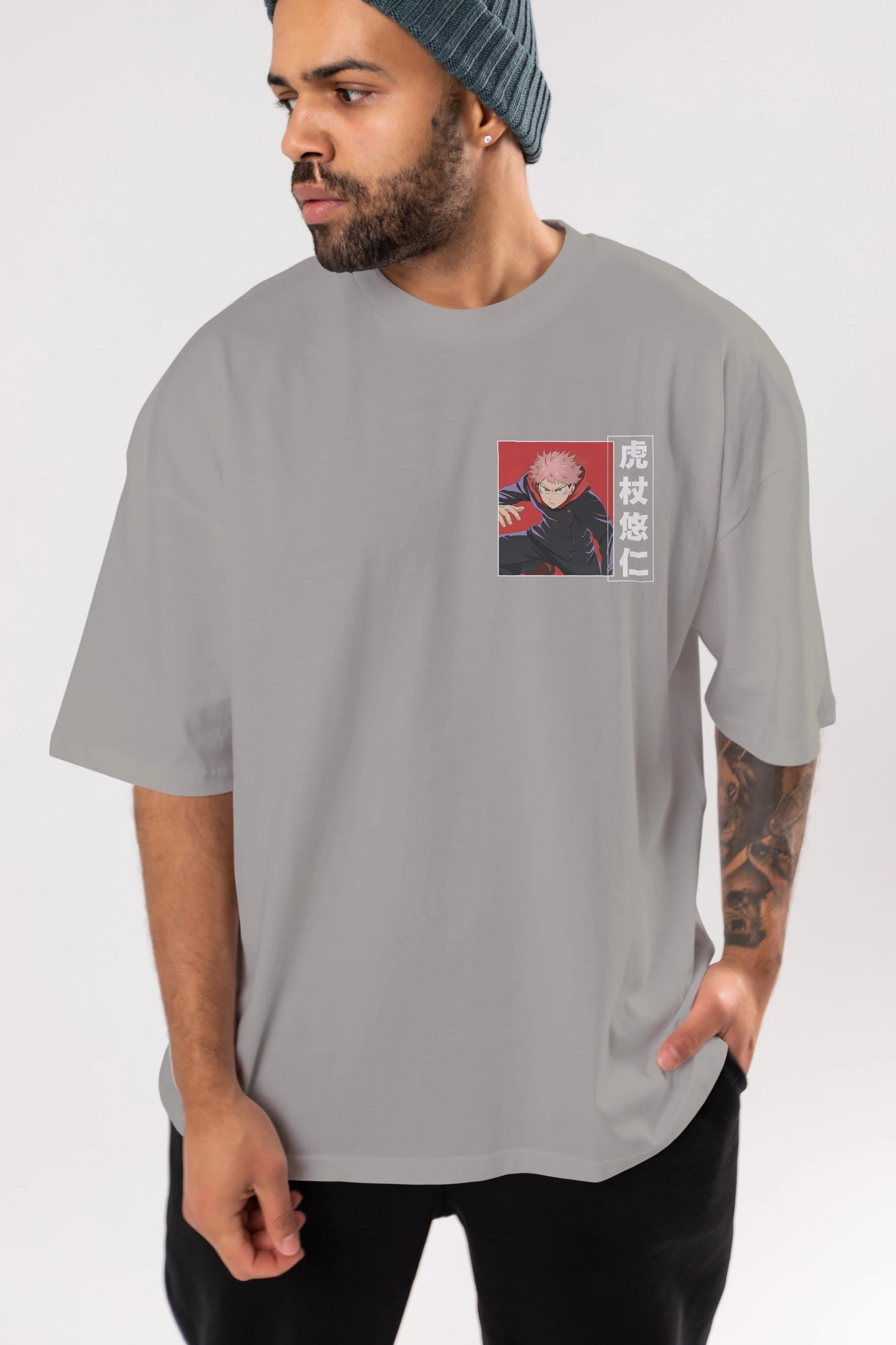 Yuuji Itadori 2 Ön Sol Baskılı Oversize t-shirt Erkek Kadın Unisex %100 Pamuk Bisiklet Yaka tişort
