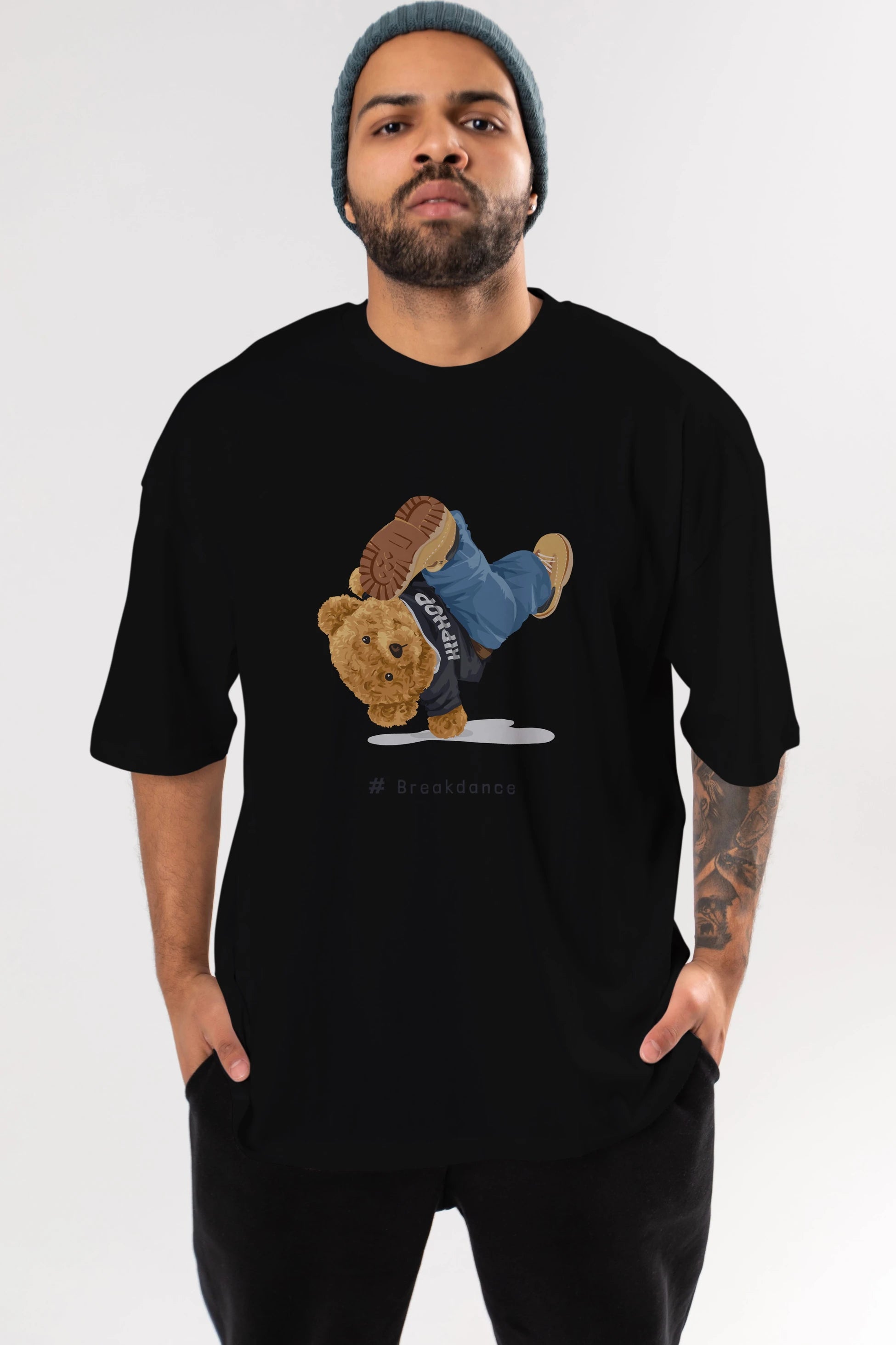 Teddy Bear Breakdance Ön Baskılı Oversize t-shirt Erkek Kadın Unisex %100 Pamuk