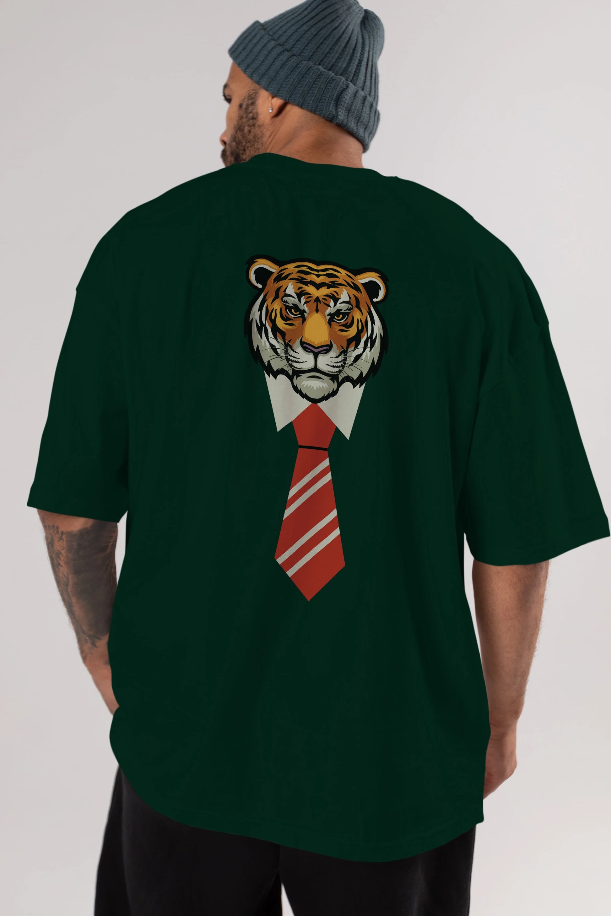 Tiger With Tie Arka Baskılı Oversize t-shirt Erkek Kadın Unisex