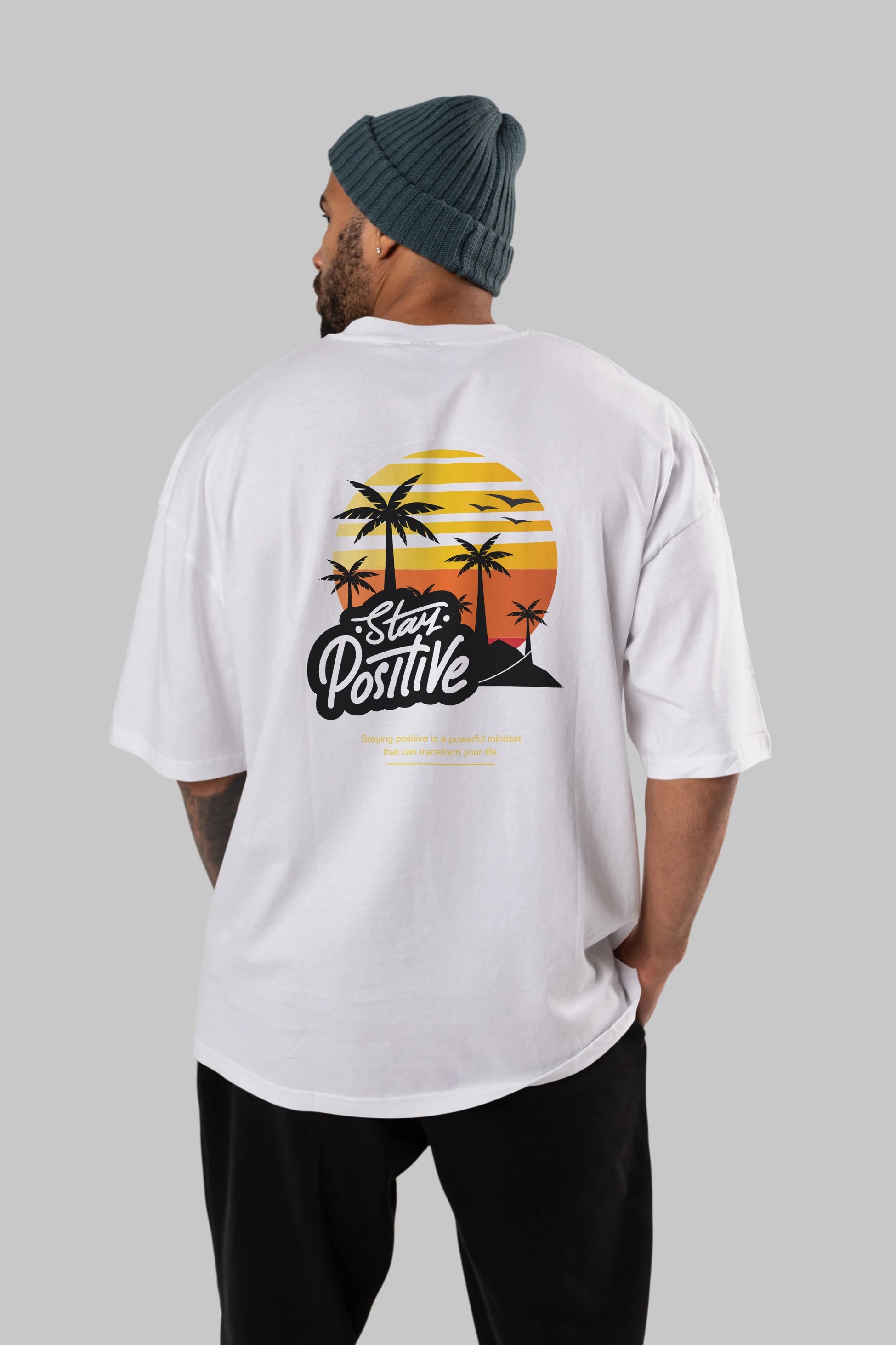 Stay Positive Yazılı Arka Baskılı Oversize t-shirt Erkek Kadın Unisex