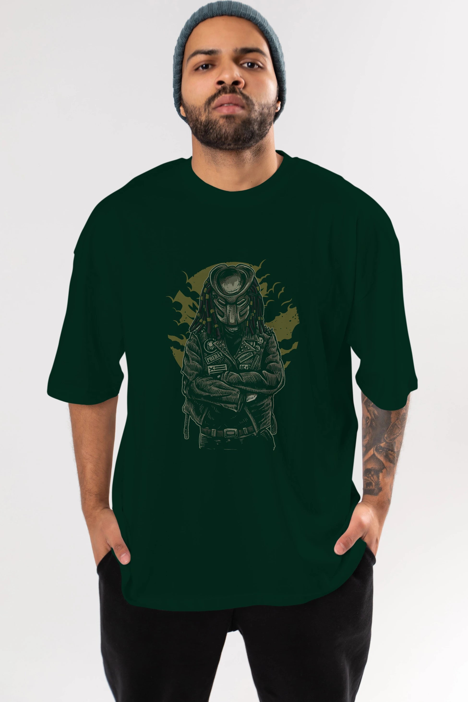 Predator Ön Baskılı Oversize t-shirt Erkek Kadın Unisex %100 Pamuk tişort