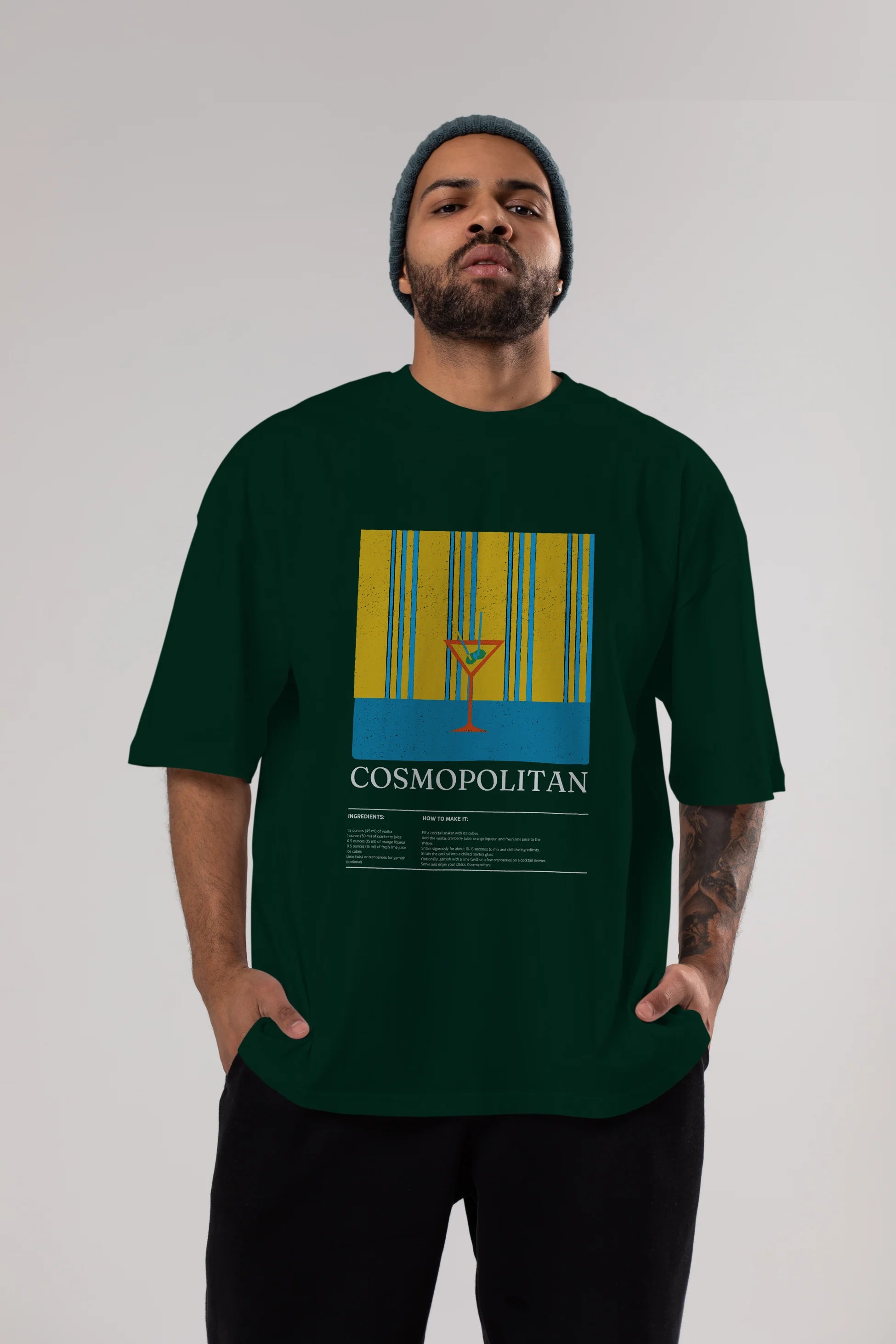 Cosmopolitan Kokteyl Ön Baskılı Oversize t-shirt Erkek Kadın %100 Pamuk Bisiklet Yaka tişort