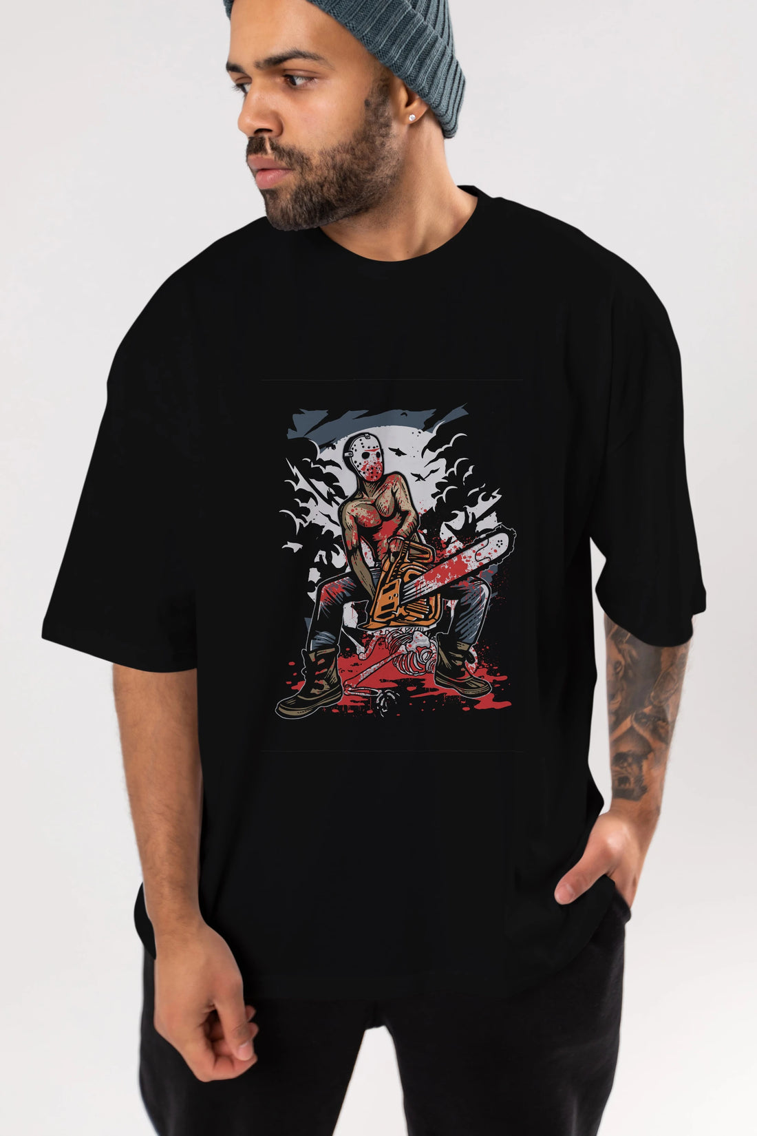 Chainsaw Killer Ön Baskılı Oversize t-shirt Erkek Kadın Unisex %100 Pamuk tişort