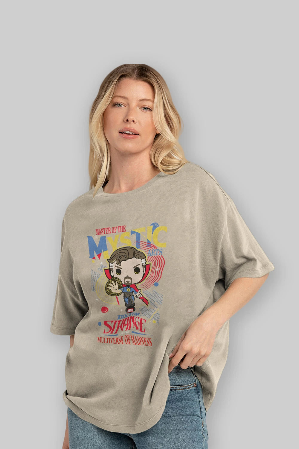 Doctor Strange Ön Baskılı Oversize t-shirt Erkek Kadın Unisex %100 Pamuk Bisiklet Yaka tişort