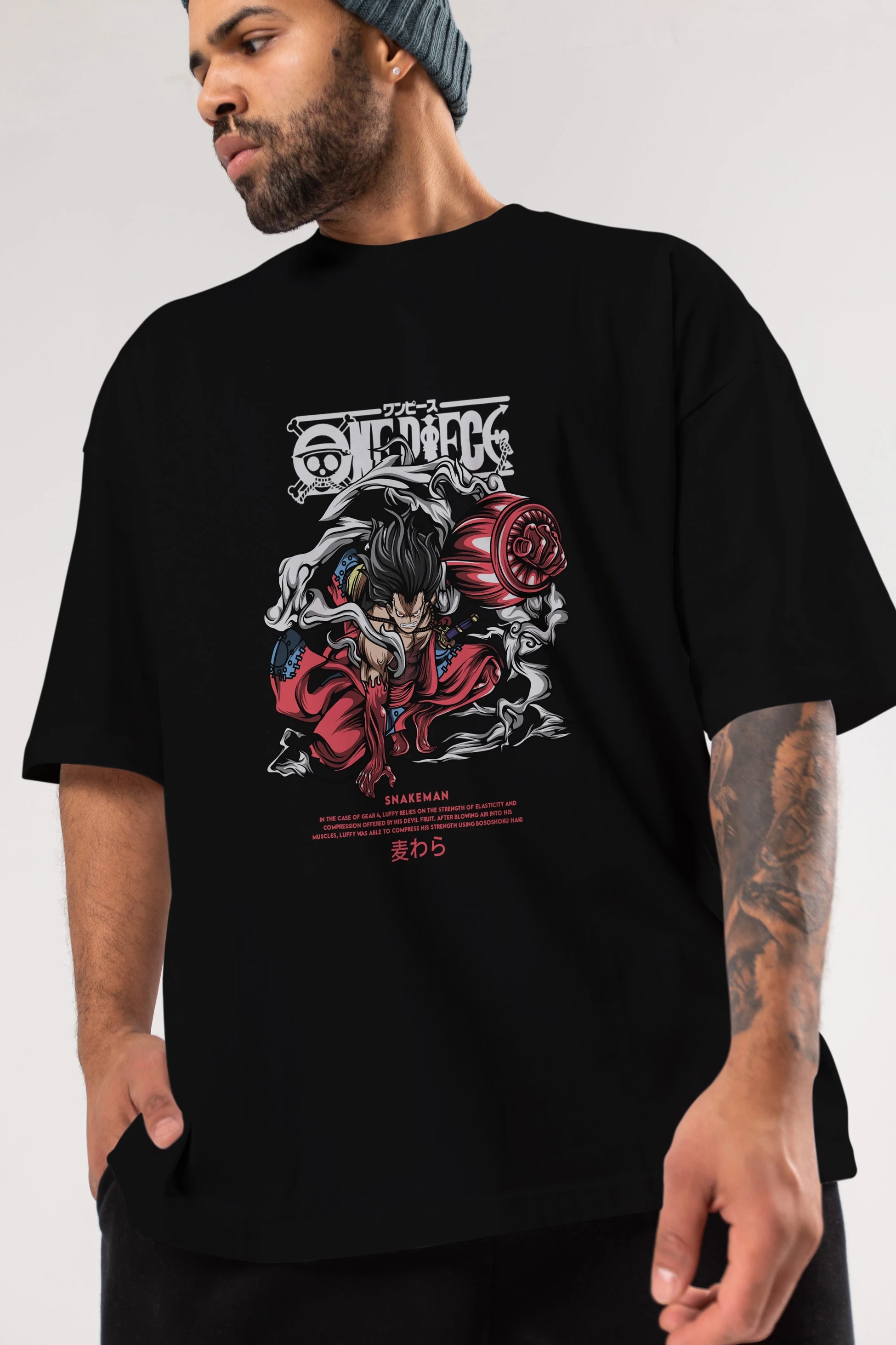 One Piece Snakeman Anime Ön Baskılı Oversize t-shirt %100 pamuk Erkek Kadın Unisex