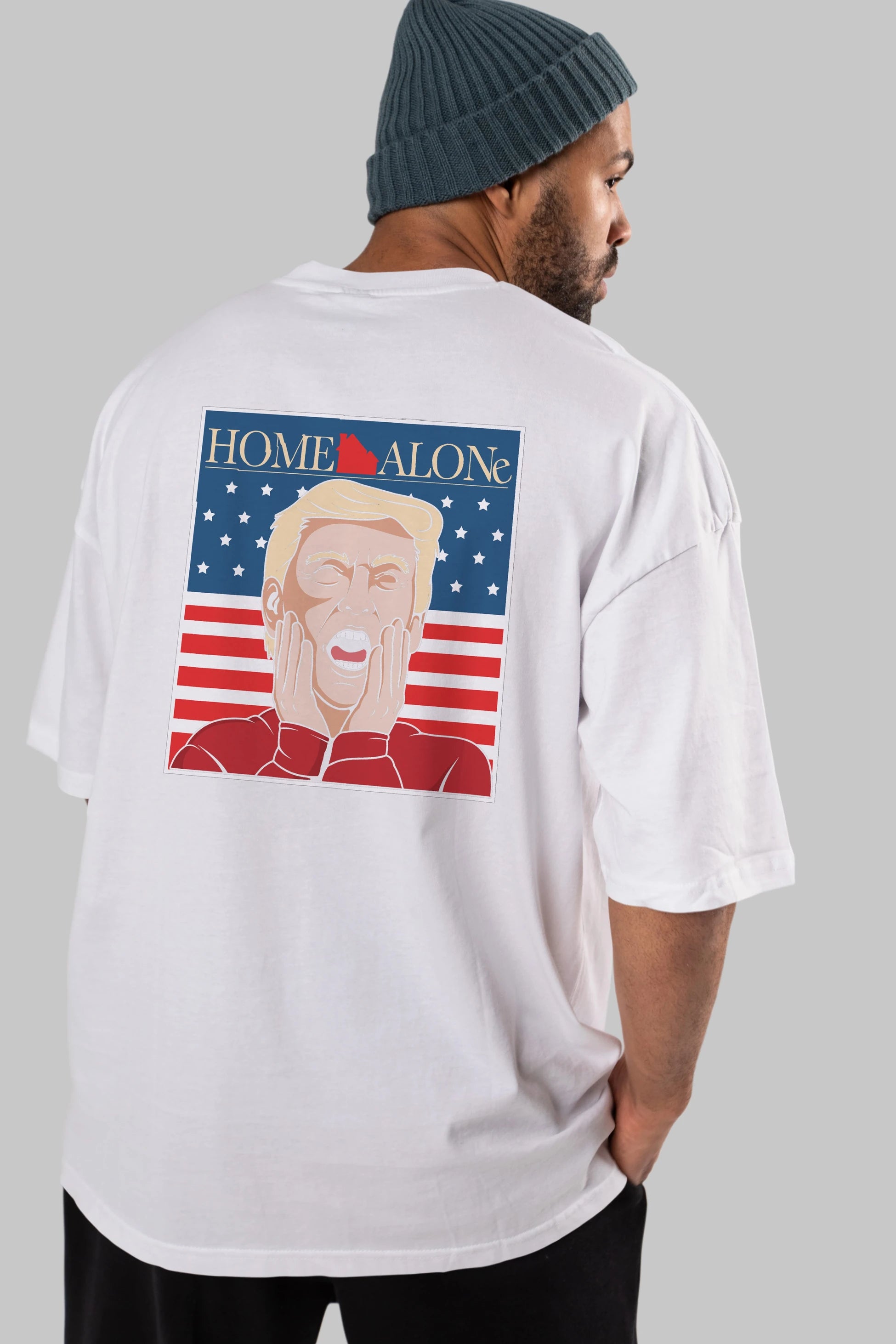 Home Alone Trump Arka Baskılı Oversize t-shirt Erkek Kadın Unisex %100 Pamuk tişort