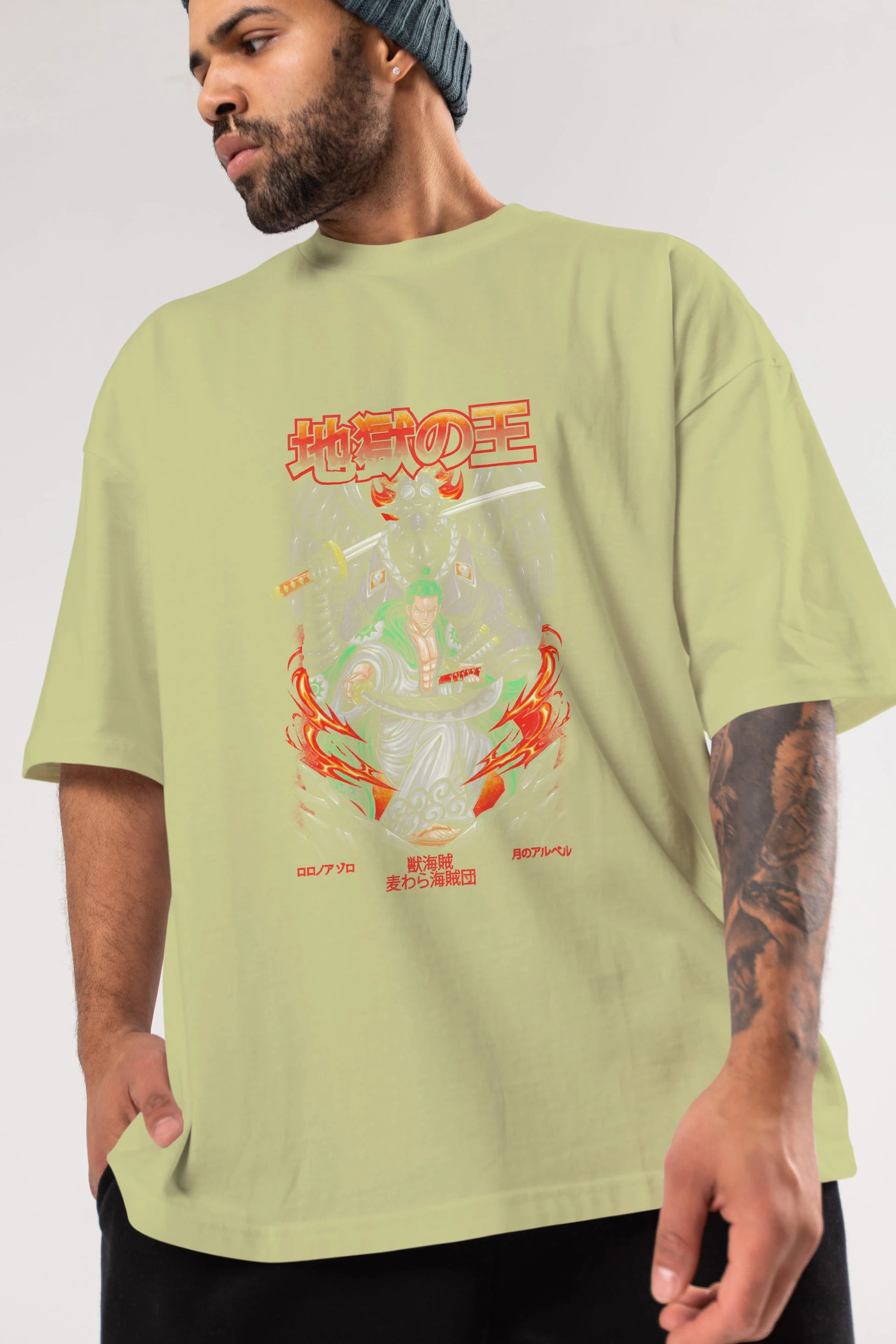 Roronoa Zoro 4 Anime Ön Baskılı Oversize t-shirt %100 pamuk Erkek Kadın Unisex