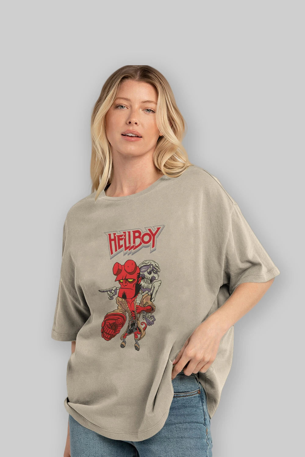 Hellboy (2) Ön Baskılı Oversize t-shirt Erkek Kadın Unisex %100 Pamuk Bisiklet Yaka tişort