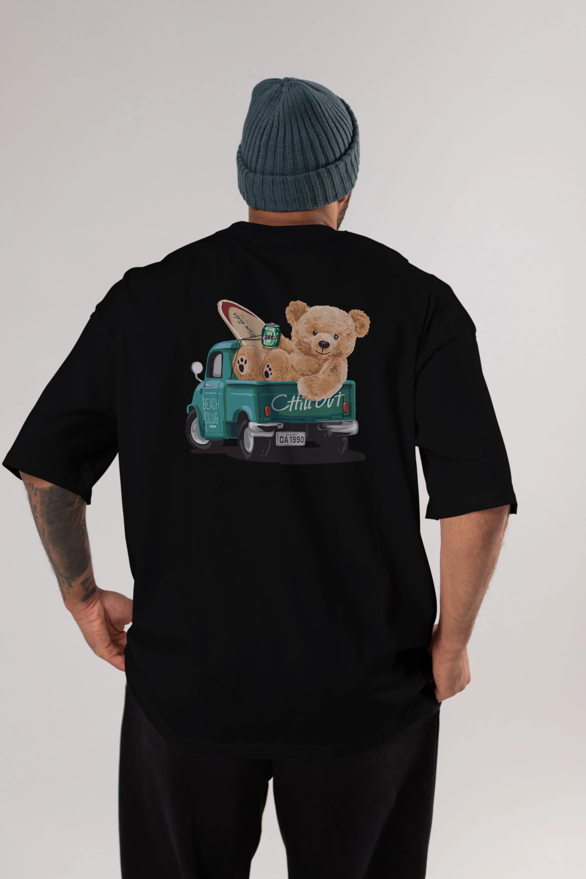 Teddy Bear Chill Out Arka Baskılı Oversize t-shirt Erkek Kadın Unisex %100 Pamuk