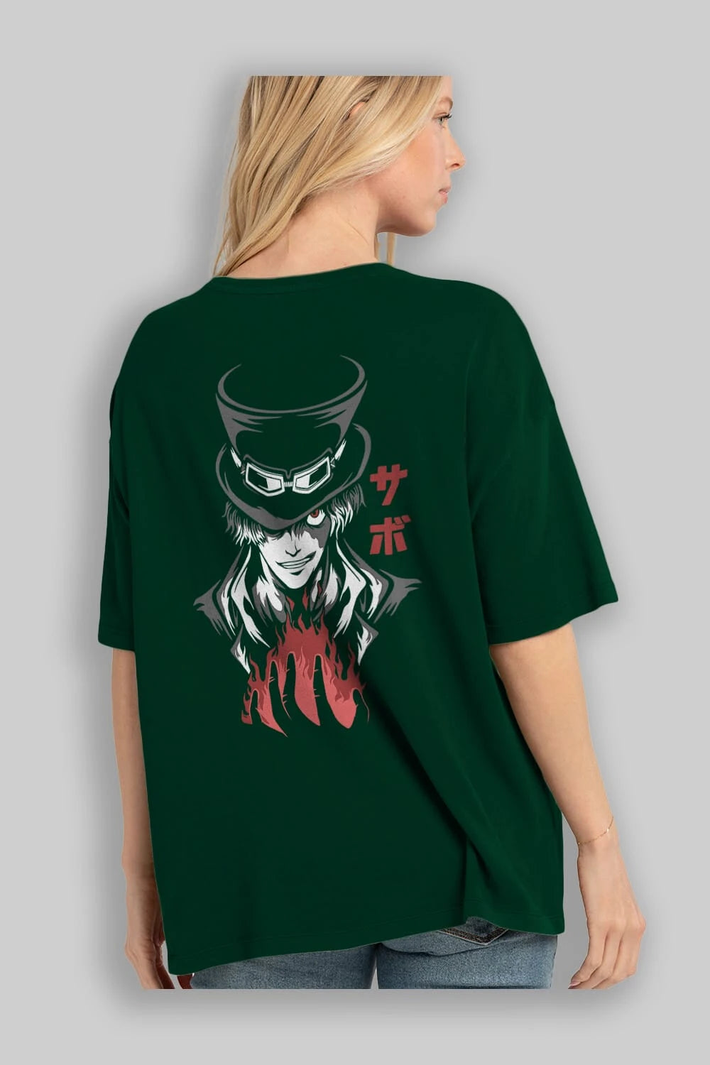 SaboOnePiece Anime Arka Baskılı Oversize t-shirt Erkek Kadın Unisex
