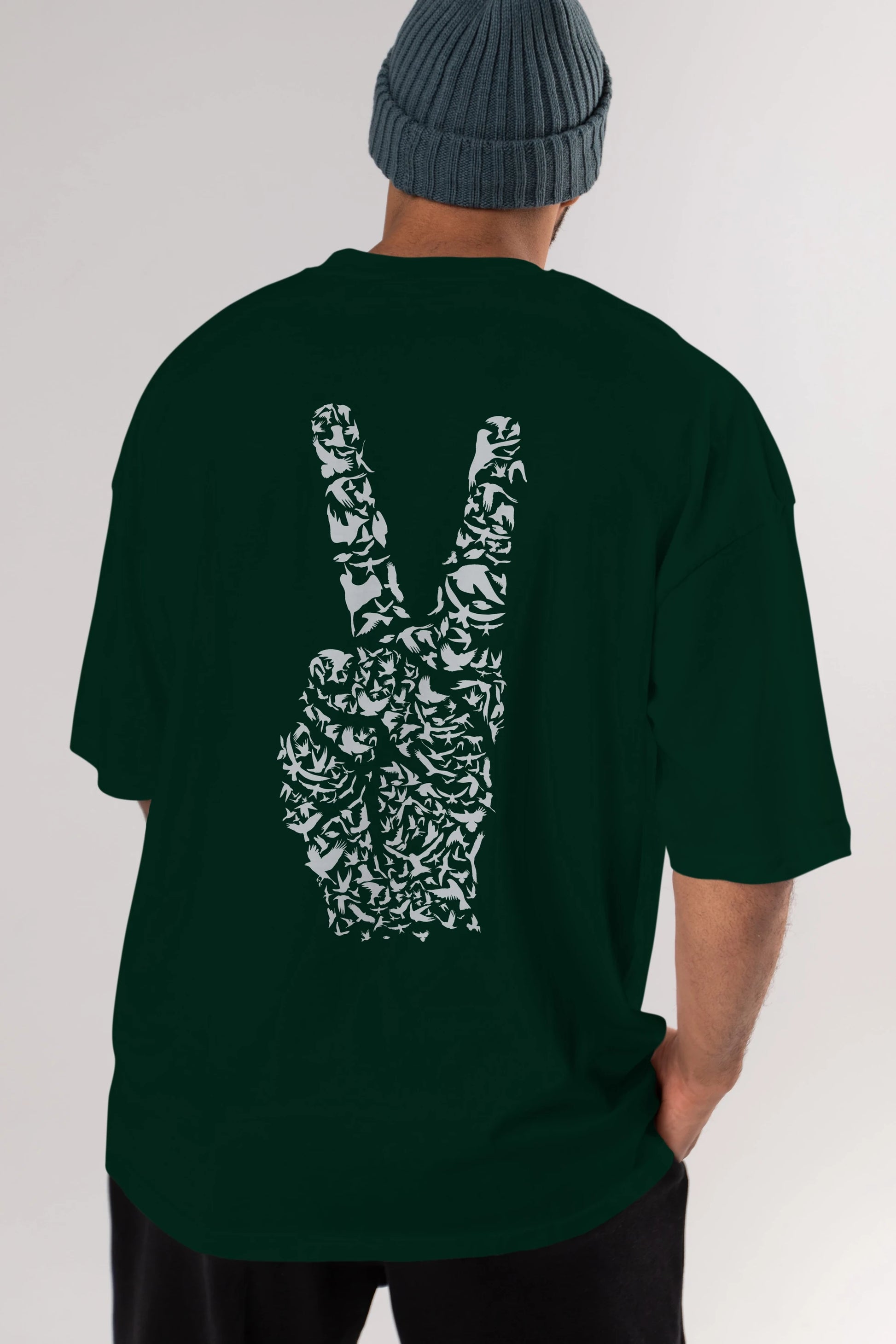 Peace Arka Baskılı Oversize t-shirt %100 pamuk Erkek Kadın Unisex
