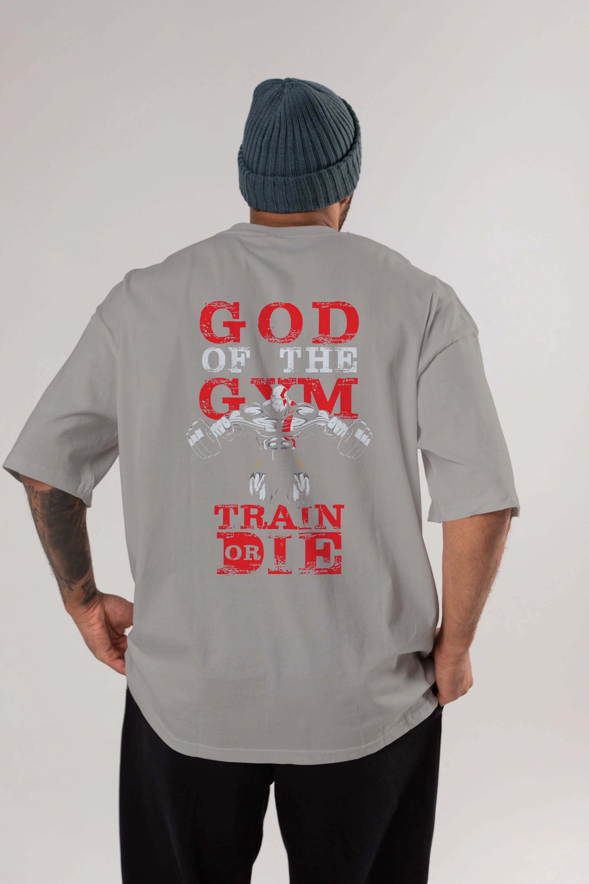 God of The GYM Arka Baskılı Oversize t-shirt Erkek Kadın Unisex %100 Pamuk Bisiklet Yaka tişort