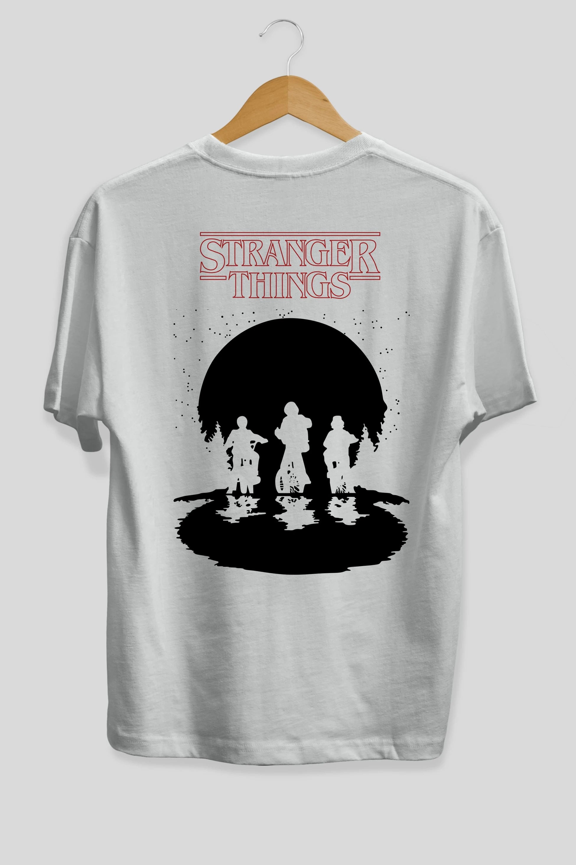Stranger Things Arka Baskılı Oversize t-shirt Erkek Kadın Unisex %100 Pamuk Bisiklet Yaka tişort