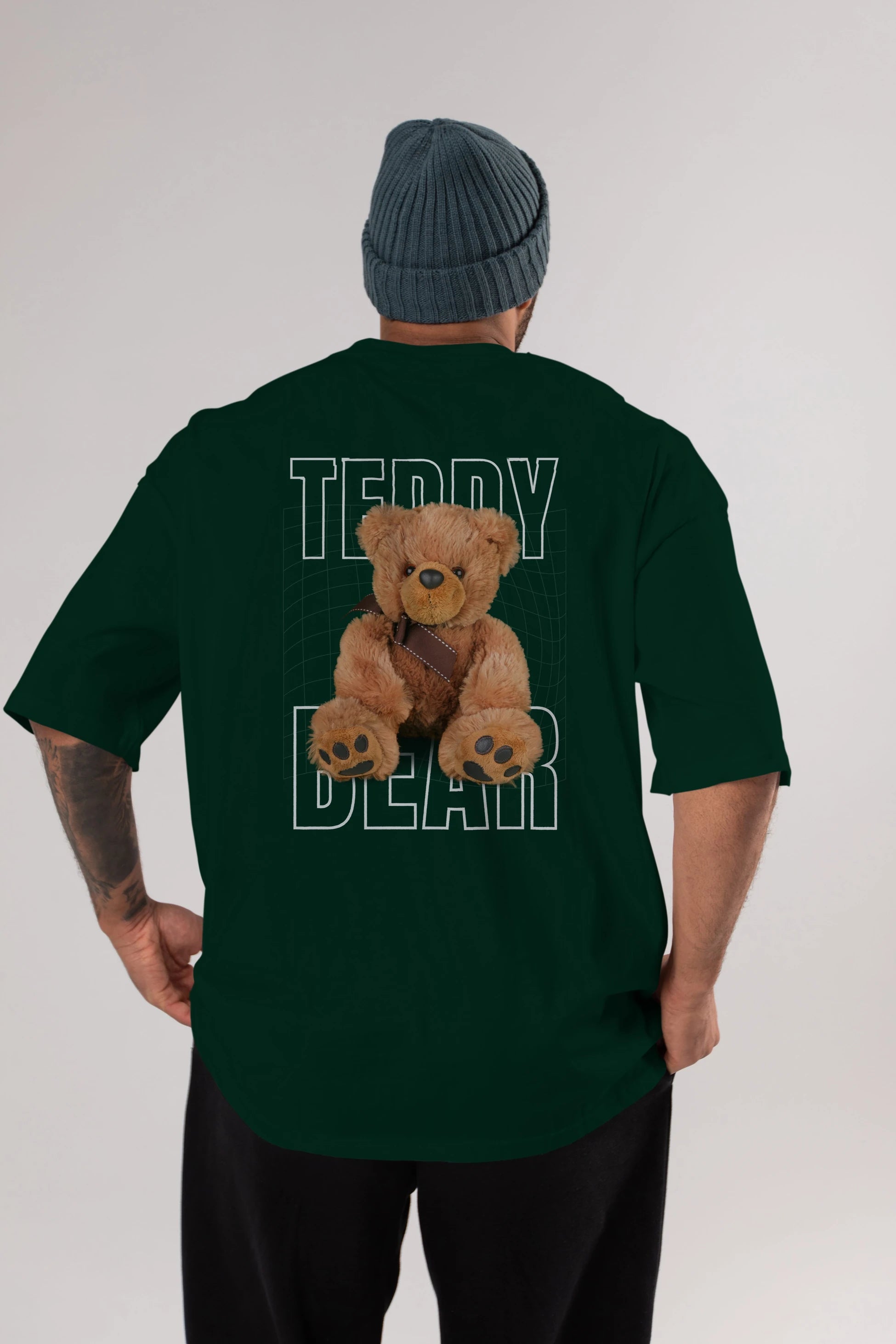 Teddy Bear Yazılı Arka Baskılı Oversize t-shirt Erkek Kadın Unisex %100 Pamuk