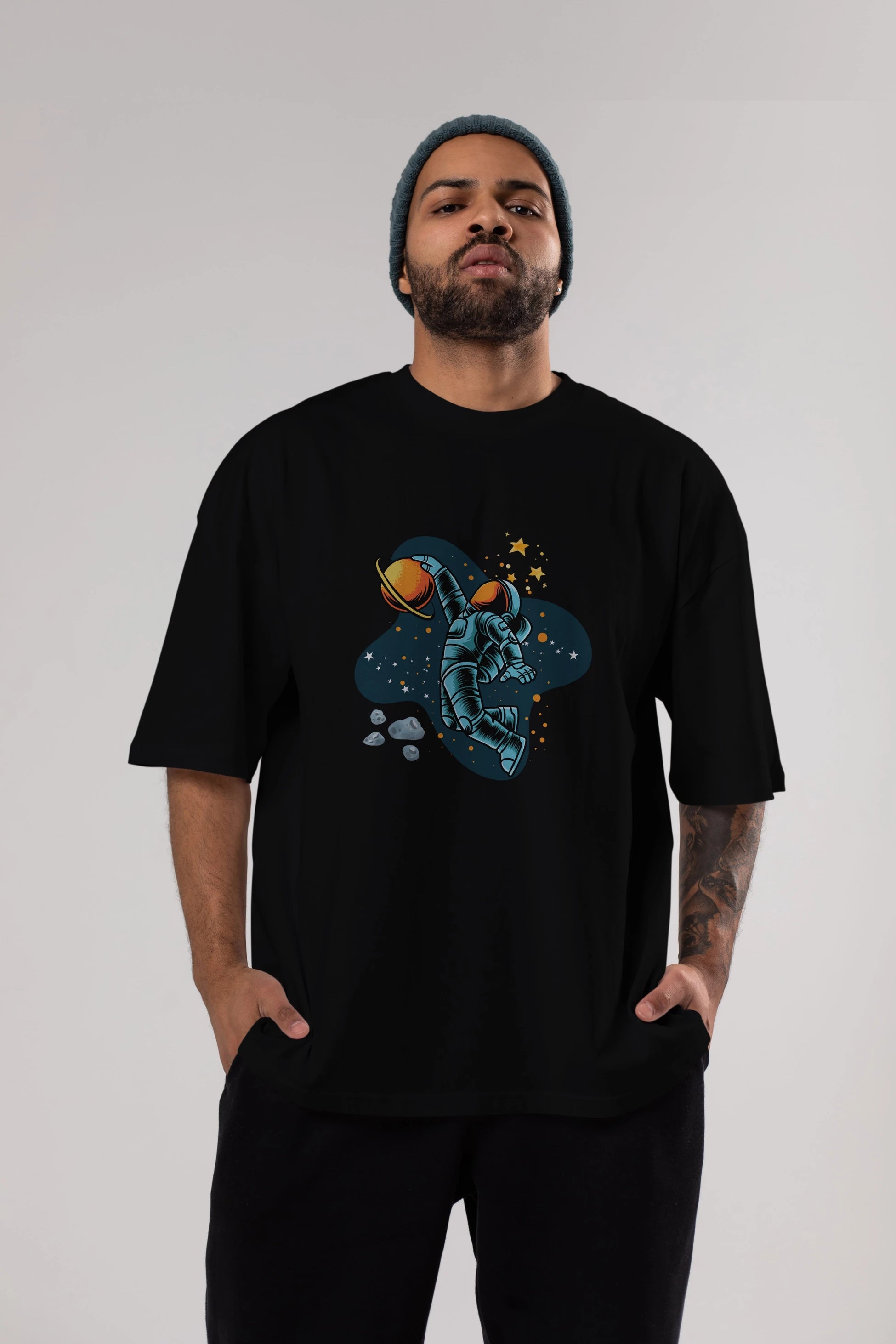 Astronot Basketbol Ön Baskılı Oversize t-shirt Erkek Kadın Unisex