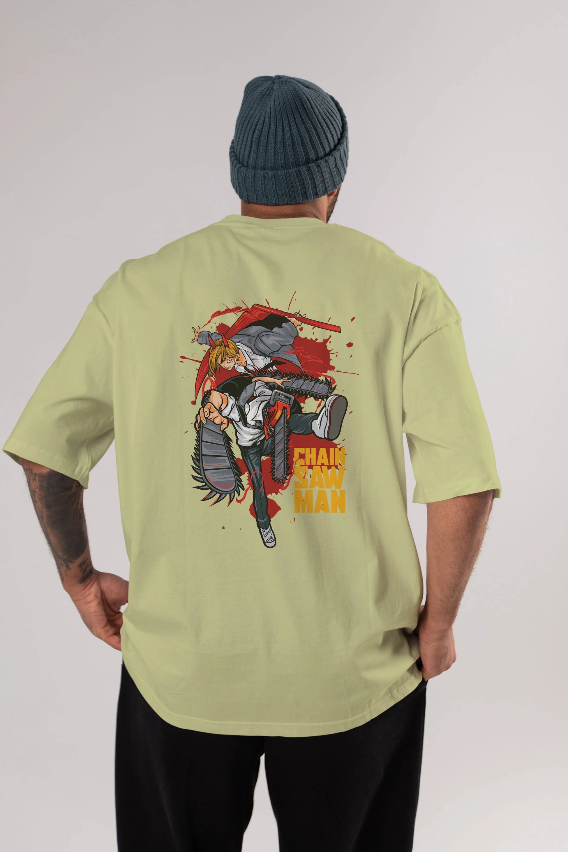 DENJI and POWER Anime Arka Baskılı Oversize t-shirt Erkek Kadın Unisex