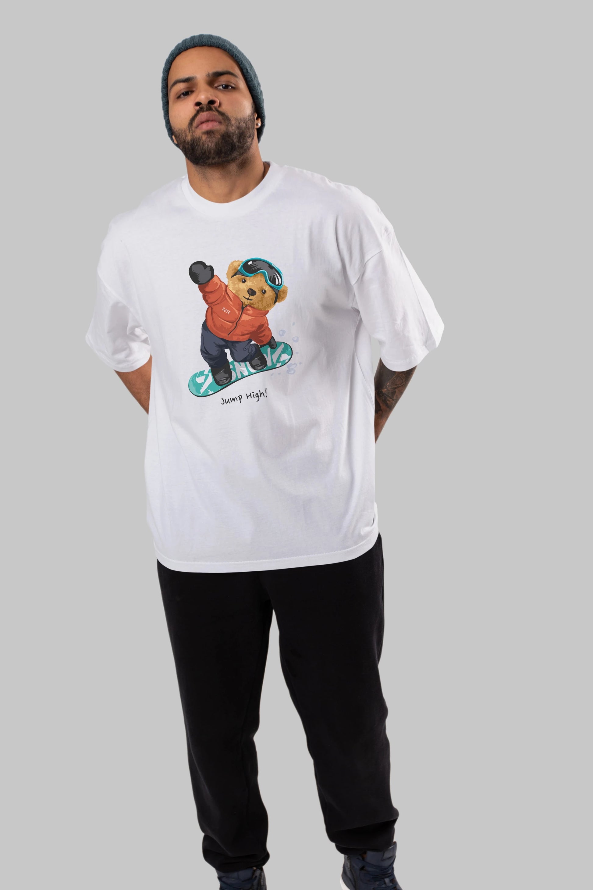 Teddy Bear Jump High Ön Baskılı Oversize t-shirt Erkek Kadın Unisex %100 Pamuk