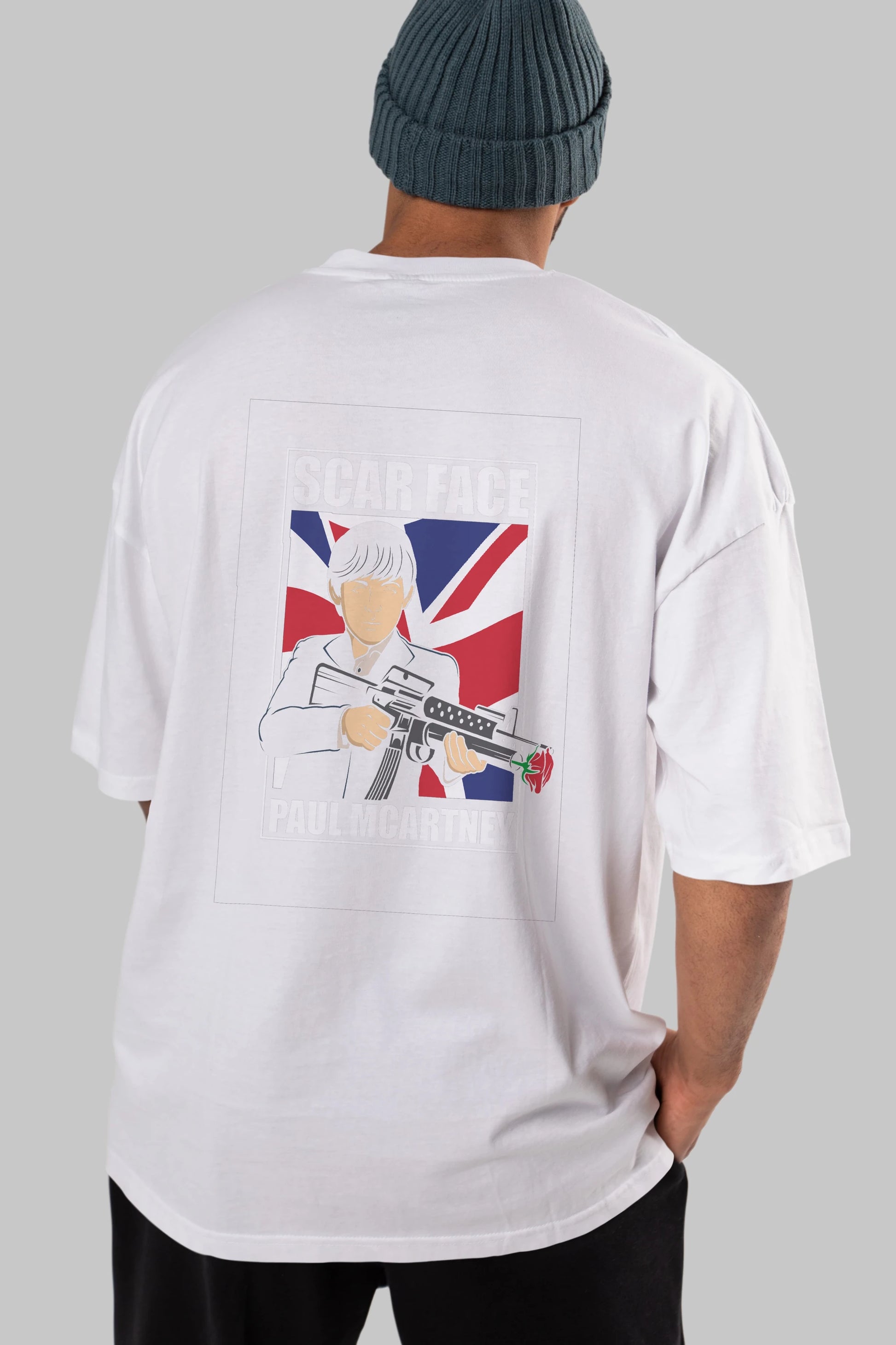 Paul Mccartney Scar Face Arka Baskılı Oversize t-shirt Erkek Kadın Unisex %100 Pamuk tişort