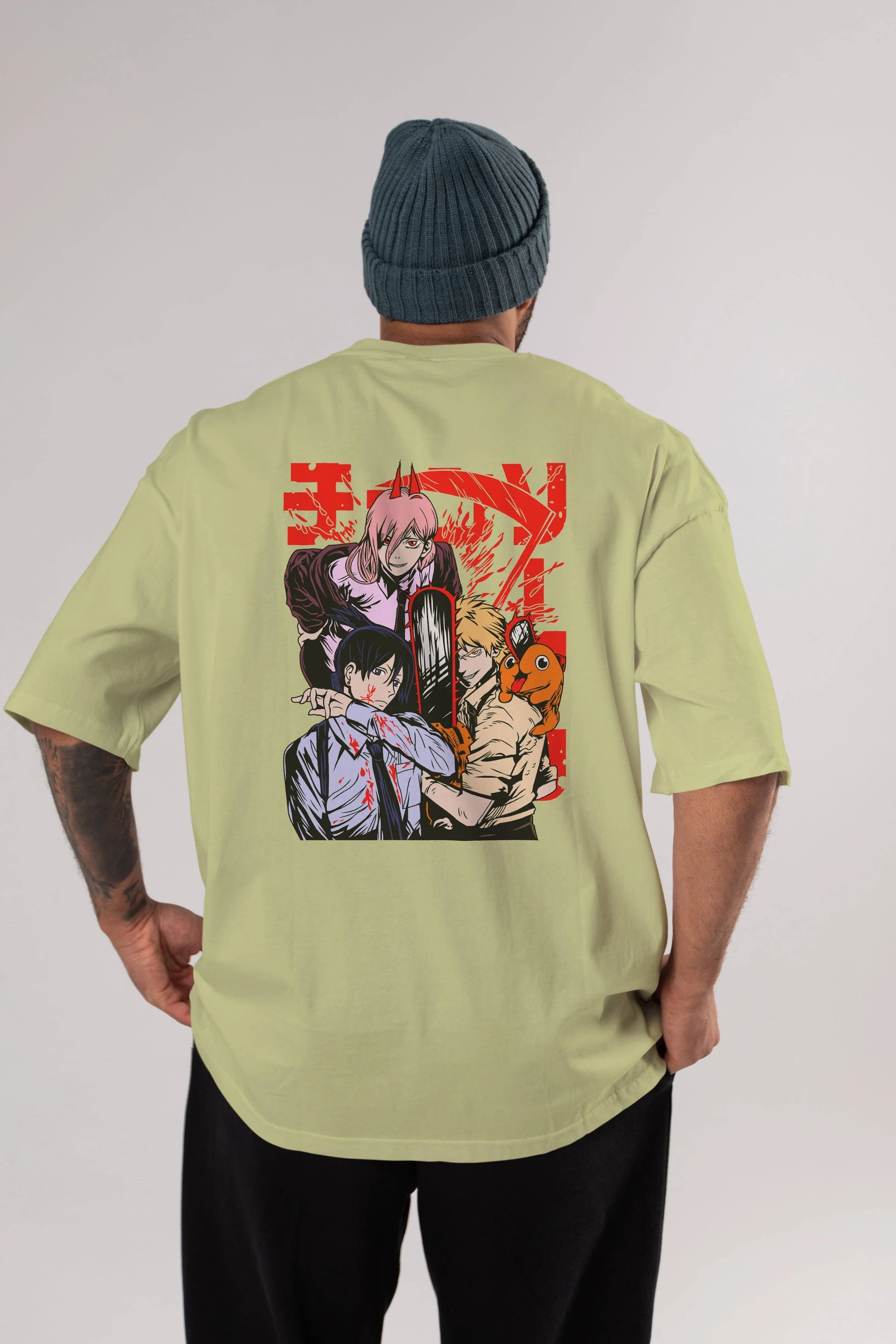 CHAINSAWMAN CREW Anime Arka Baskılı Oversize t-shirt Erkek Kadın Unisex