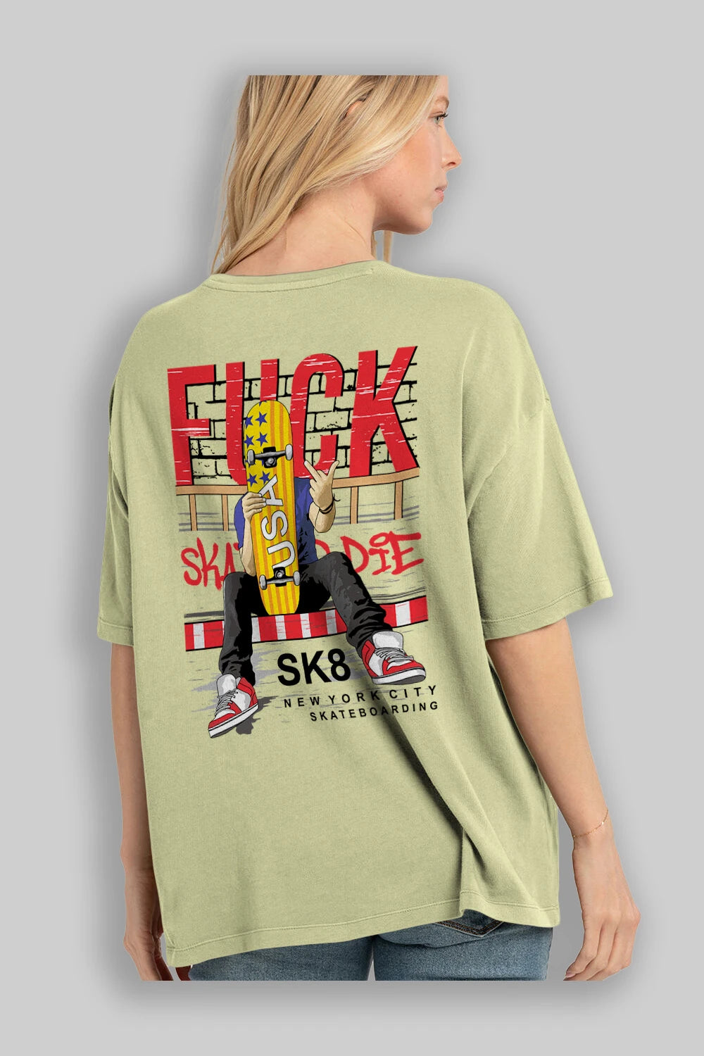 Skate or Die Arka Baskılı Oversize t-shirt Erkek Kadın Unisex