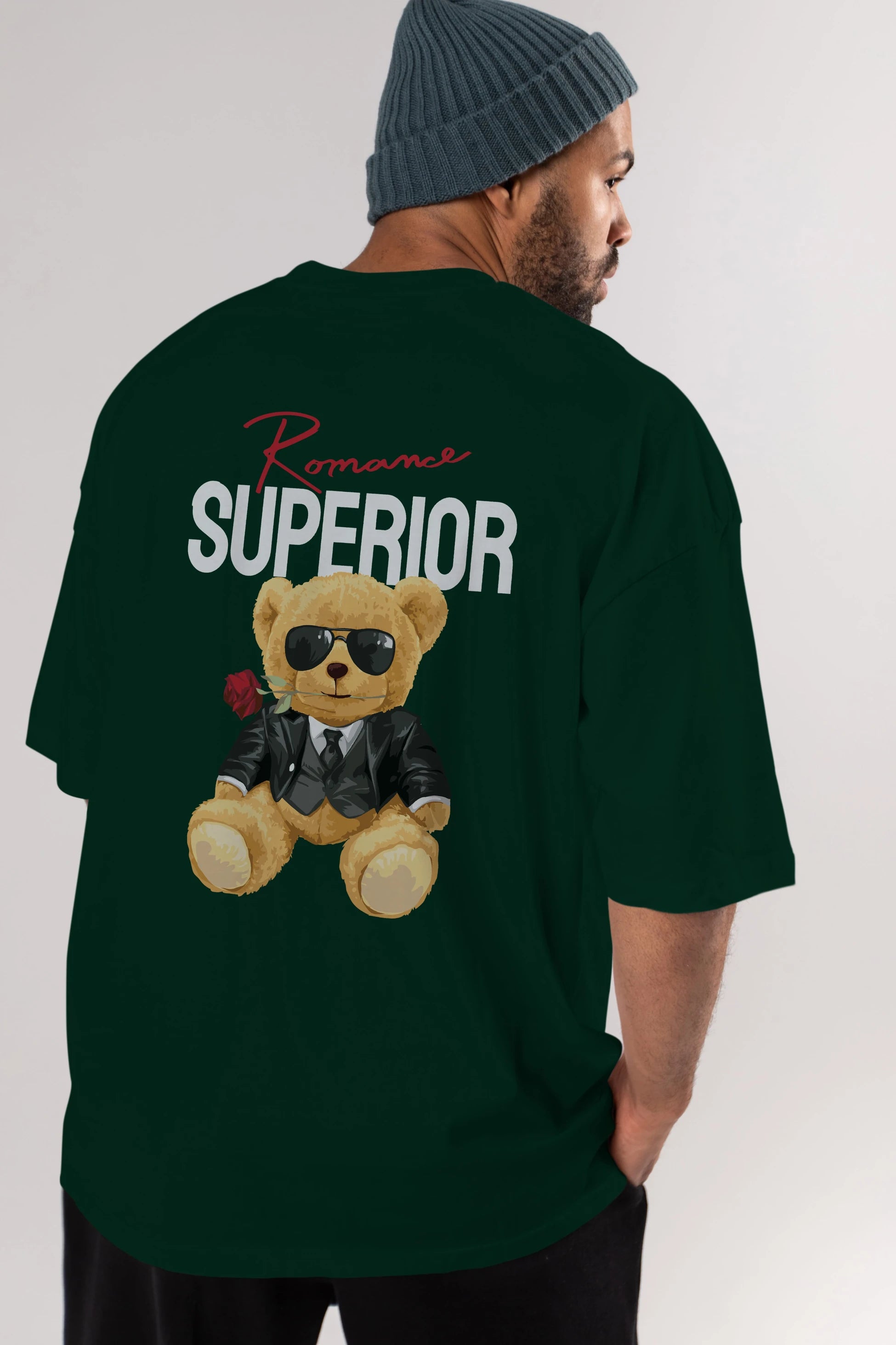 Teddy Bear Romance Superior Arka Baskılı Oversize t-shirt Erkek Kadın Unisex %100 Pamuk