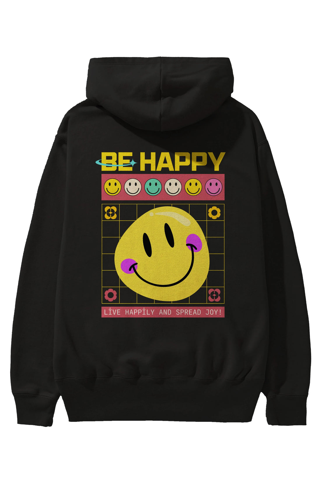 Be Happy Yazılı Arka Baskılı Oversize Hoodie Kapüşonlu Sweatshirt Erkek Kadın Unisex