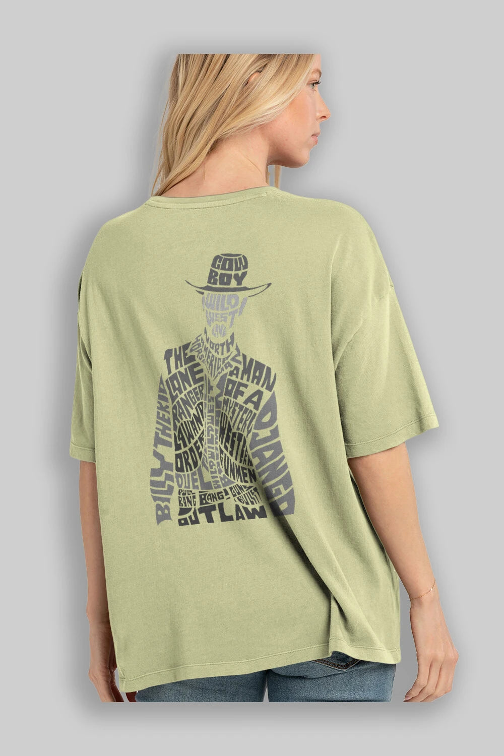Cowboy Arka Baskılı Oversize t-shirt %100 pamuk Erkek Kadın Unisex