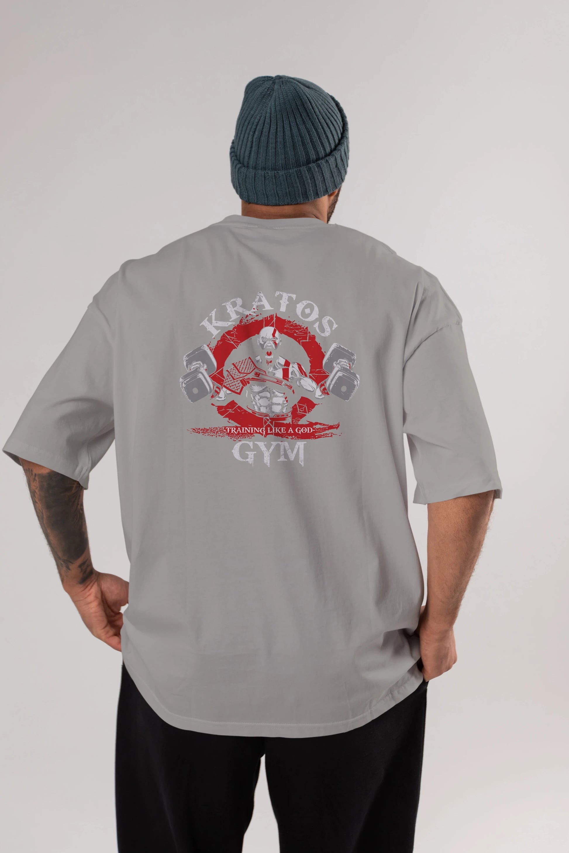Kratos GYM Arka Baskılı Oversize t-shirt Erkek Kadın Unisex %100 Pamuk Bisiklet Yaka tişort