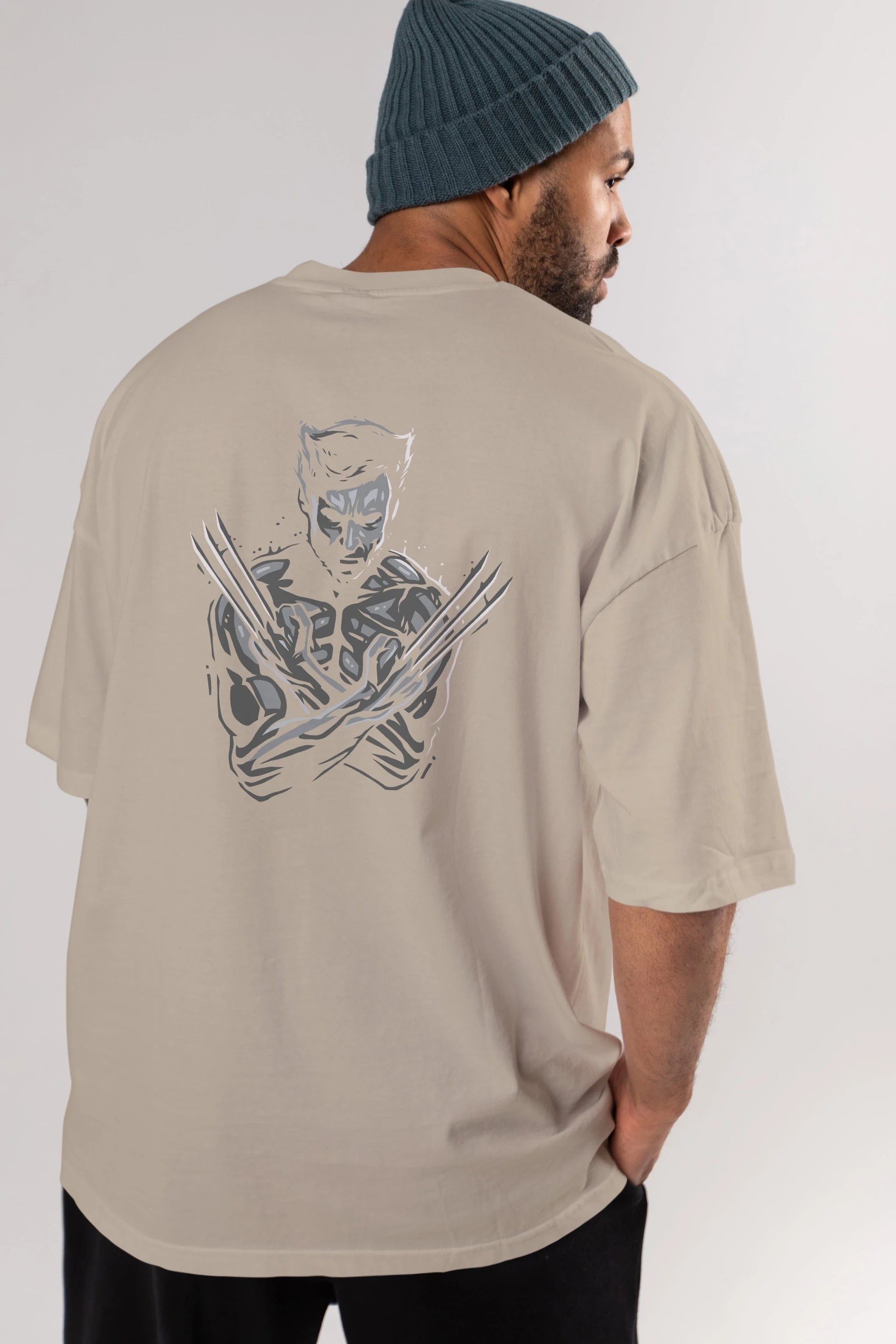 Wolverine Arka Baskılı Oversize t-shirt Erkek Kadın Unisex %100 Pamuk Bisiklet Yaka tişort