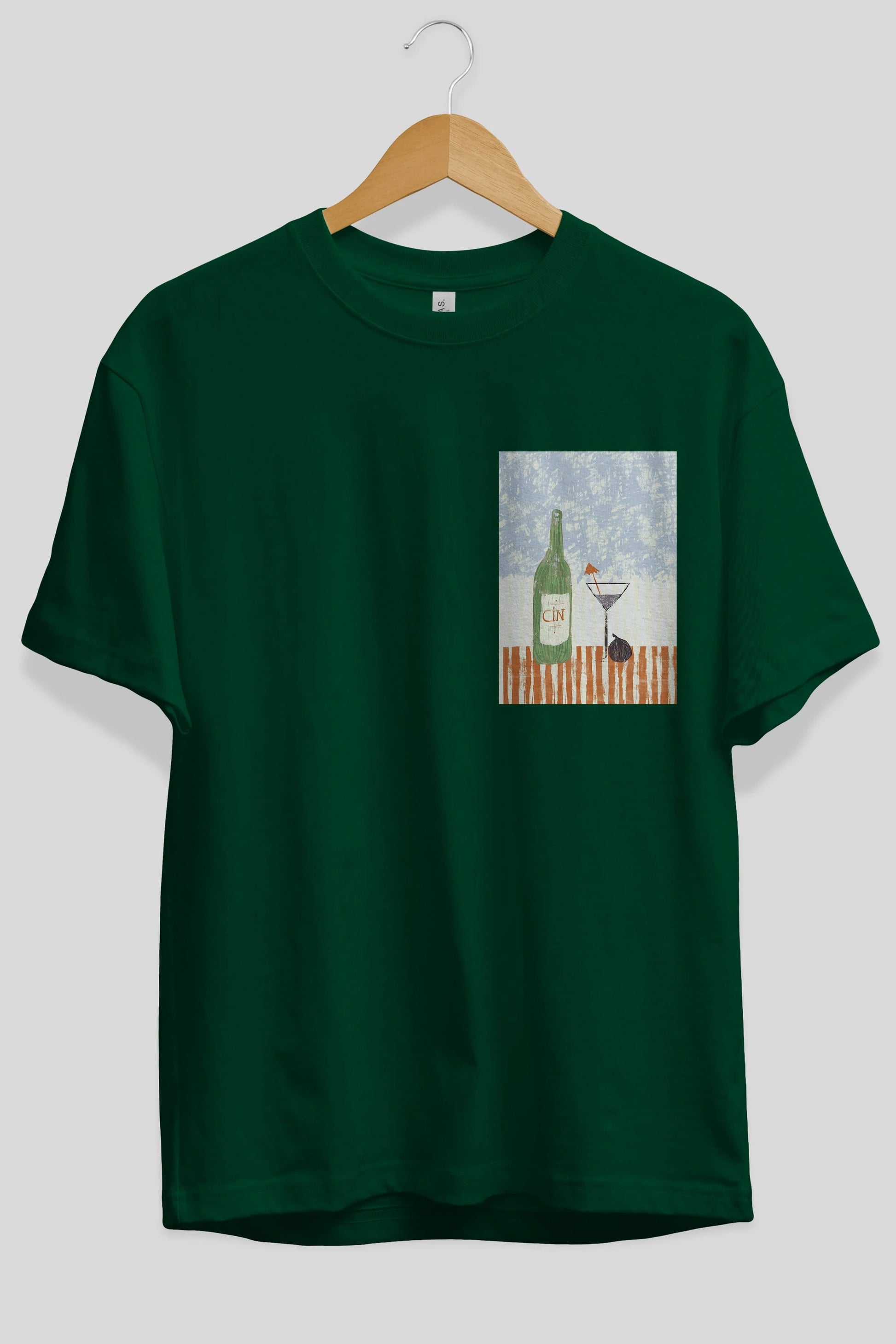 Gin Ön Sol Baskılı Oversize t-shirt Erkek Kadın Unisex %100 Pamuk Bisiklet Yaka tişort