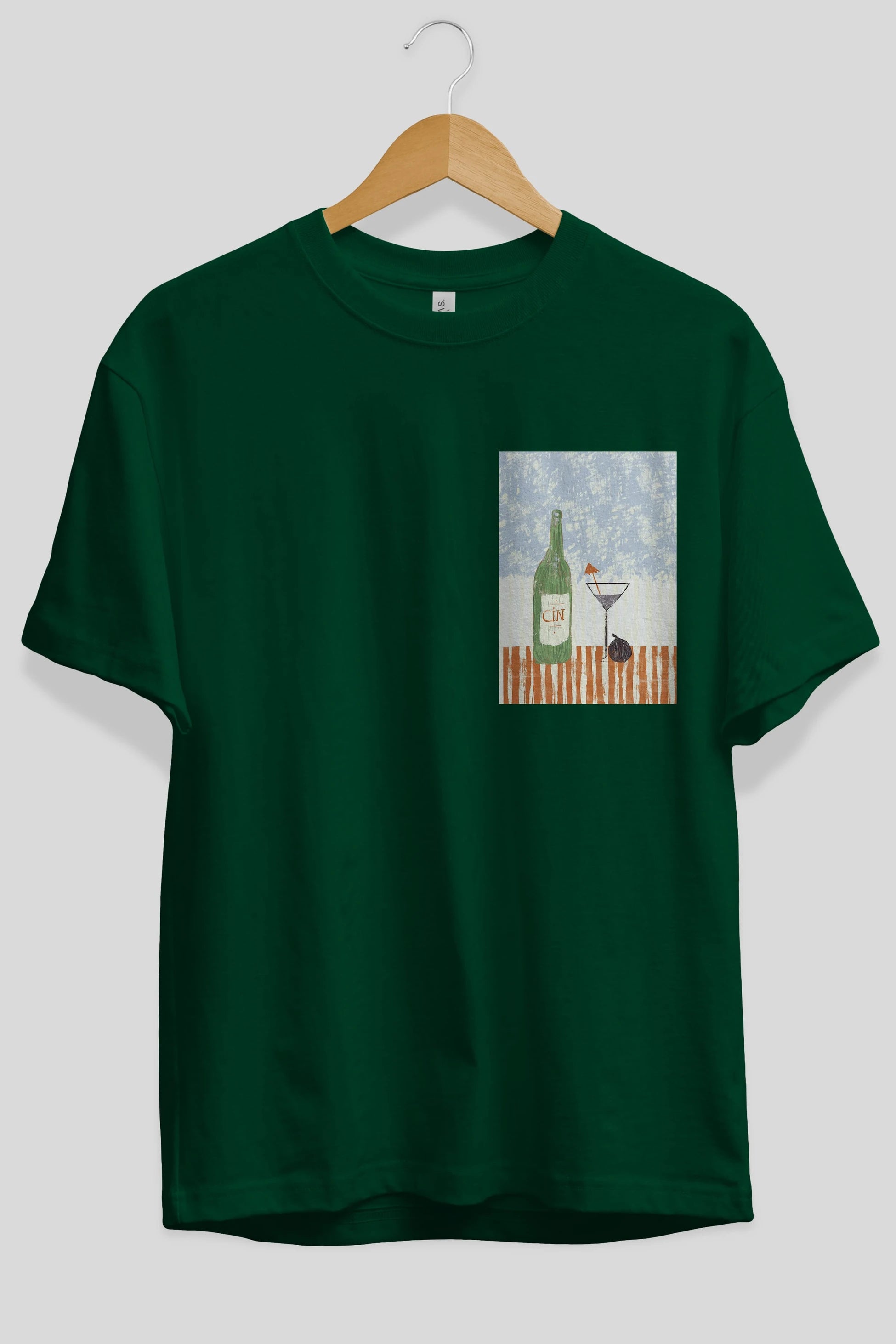 Gin Ön Sol Baskılı Oversize t-shirt Erkek Kadın Unisex %100 Pamuk Bisiklet Yaka tişort