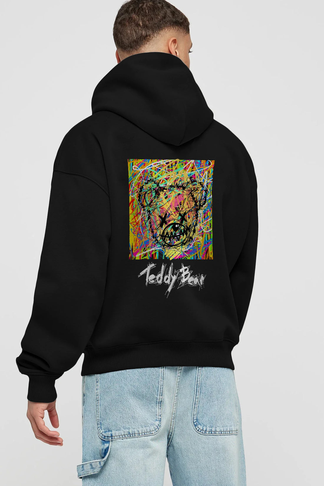 Teddy Bear 3 Arka Baskılı Hoodie Oversize Kapüşonlu Sweatshirt Erkek Kadın Unisex