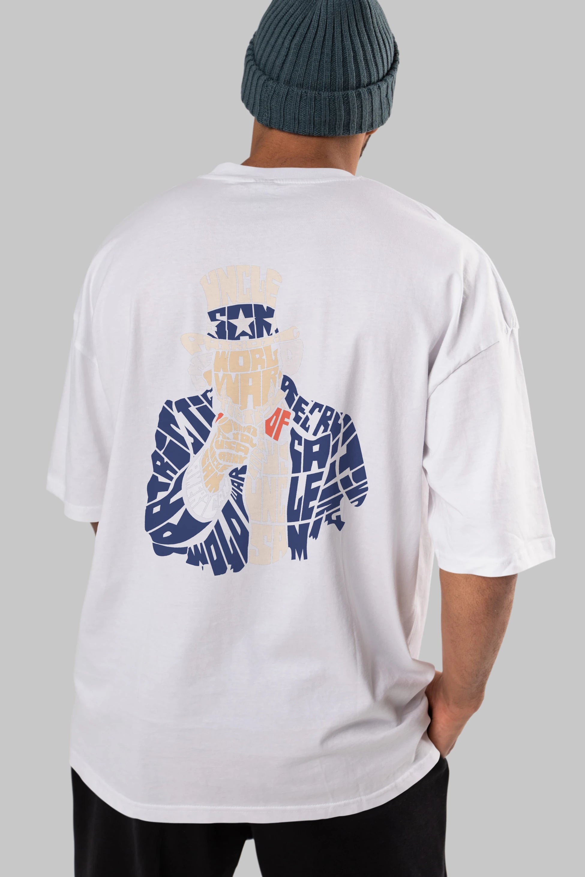 Uncle Sam Arka Baskılı Oversize t-shirt %100 pamuk Erkek Kadın Unisex