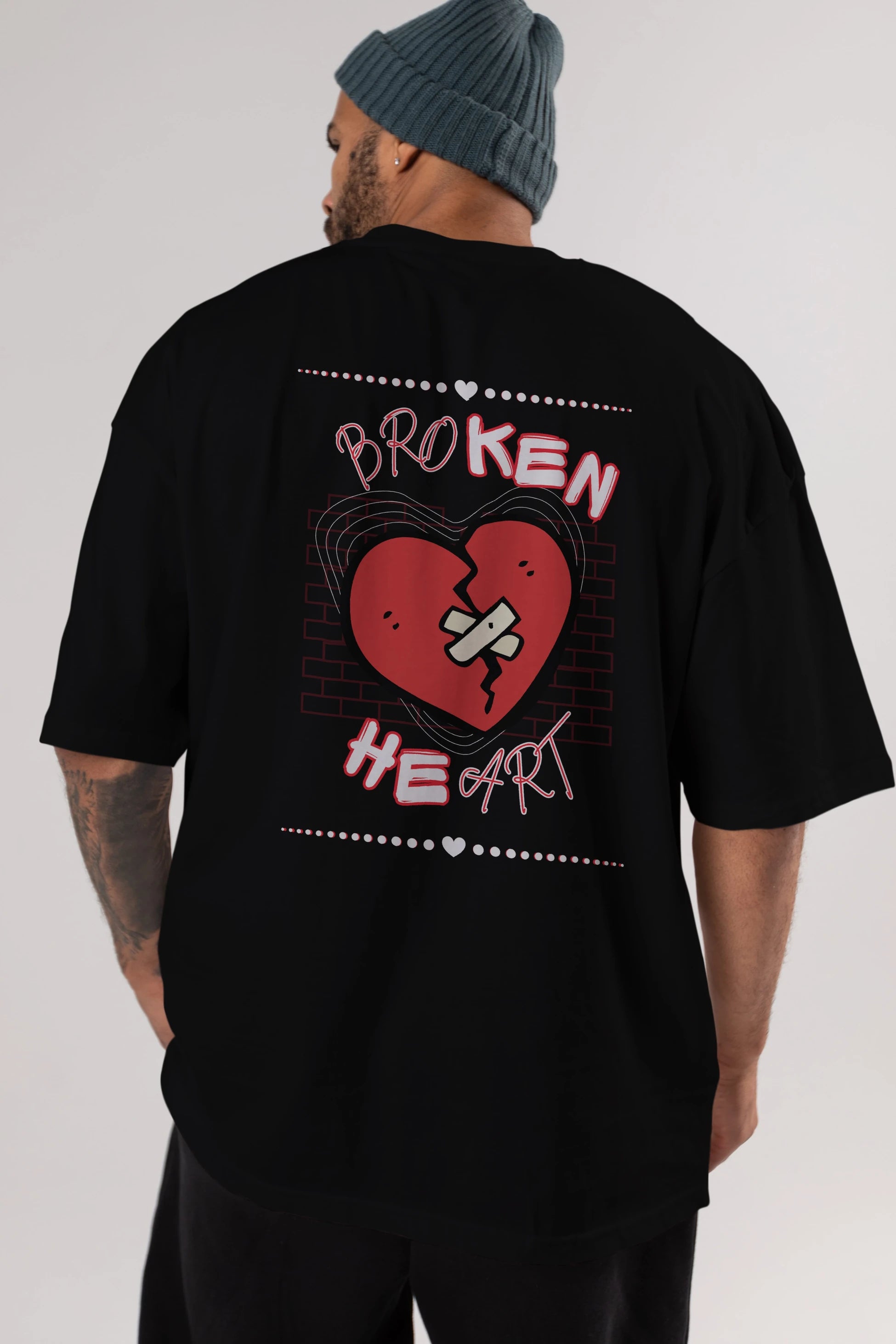 Broken Heart Yazılı Arka Baskılı Oversize t-shirt Erkek Kadın Unisex
