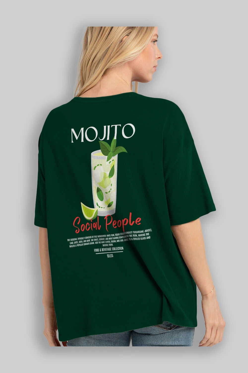 Mojıto Kokteyl Serisi Baskılı Oversize t-shirt Erkek Kadın Unisex %100 Pamuk Bisiklet Yaka tişort