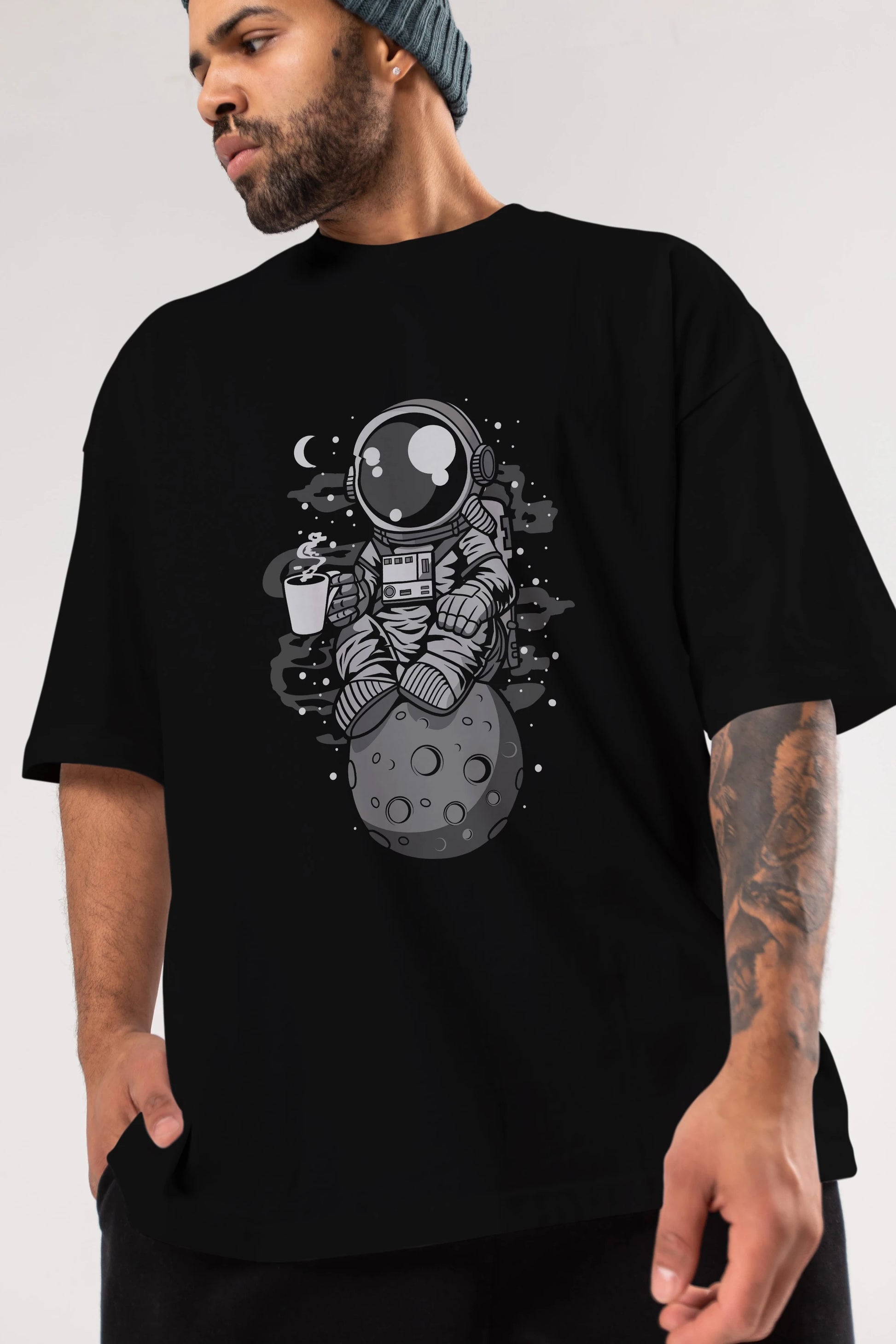 Astronaut Coffee Ön Baskılı Oversize t-shirt Erkek Kadın Unisex
