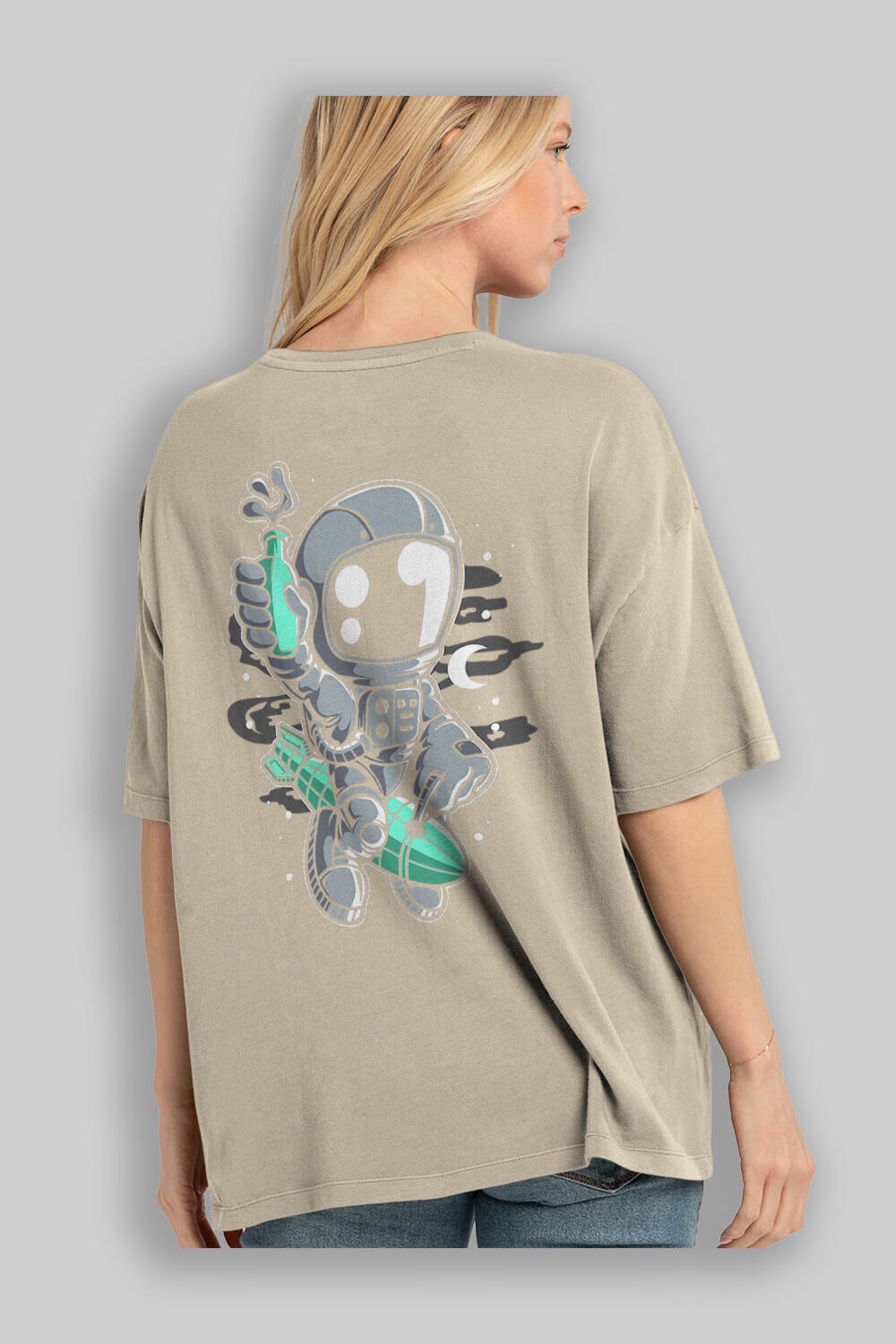Astronaut Rocket Arka Baskılı Oversize t-shirt Erkek Kadın Unisex