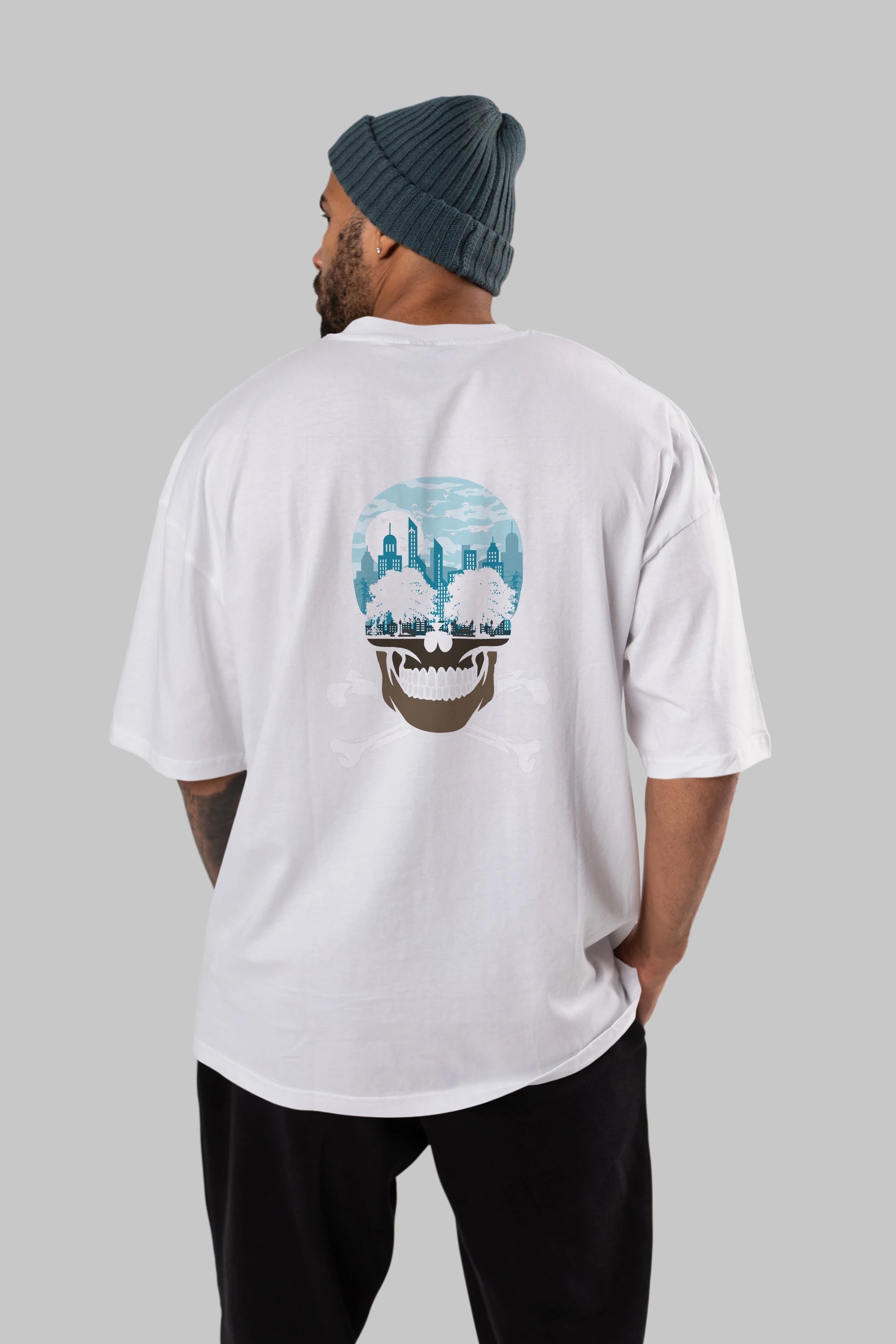 Death City Arka Baskılı Oversize t-shirt %100 pamuk Erkek Kadın Unisex