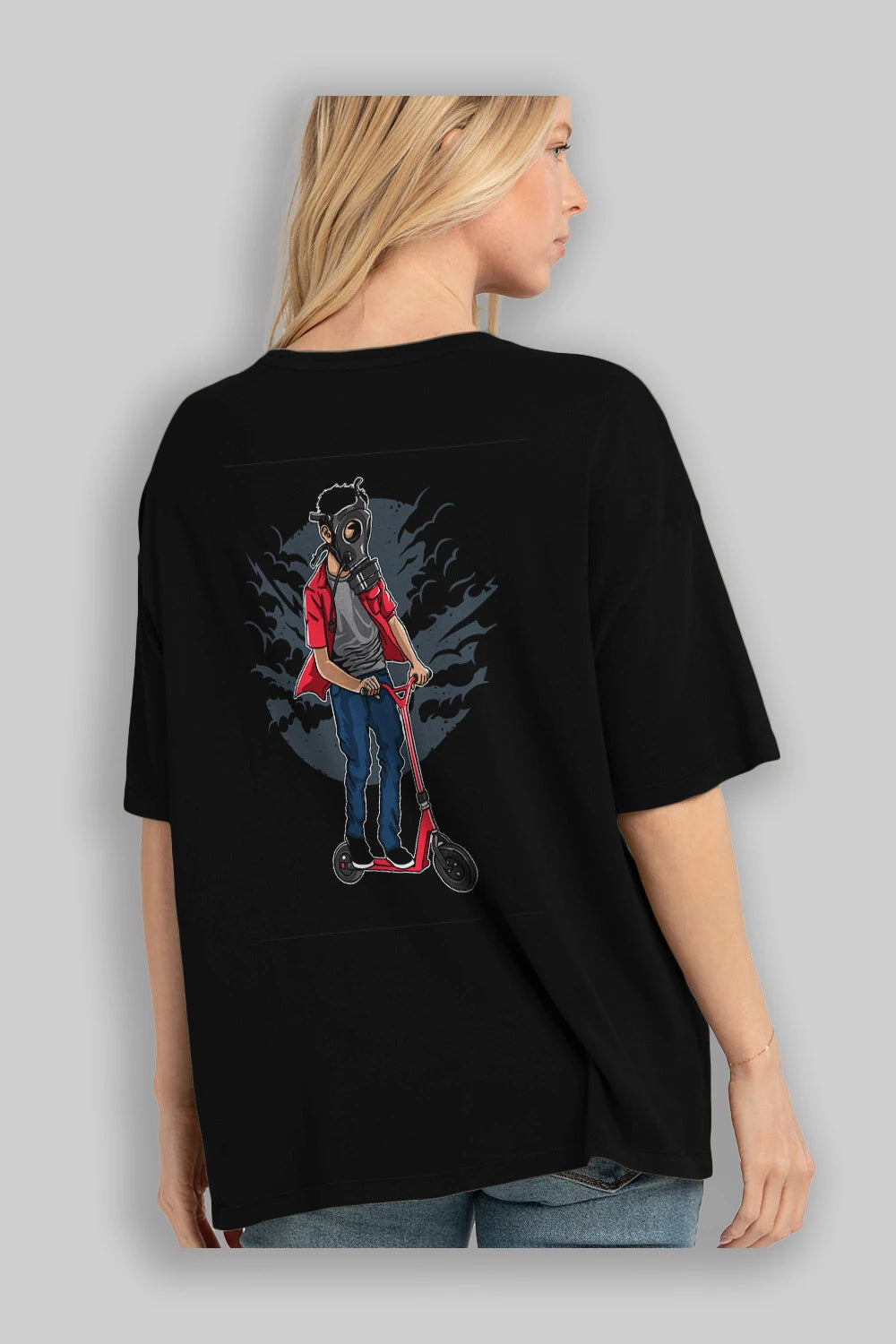 Gasmask Rider Arka Baskılı Oversize t-shirt Erkek Kadın Unisex %100 Pamuk