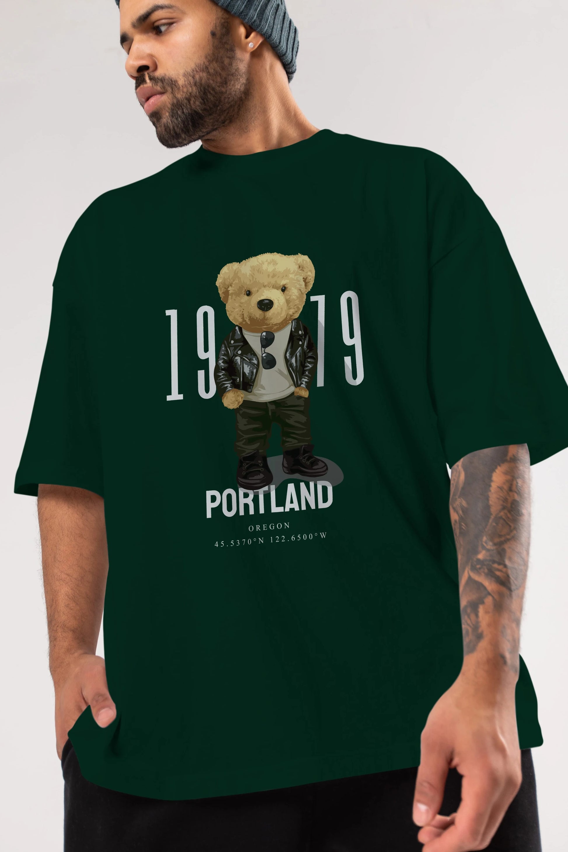 Teddy Bear Portland Ön Baskılı Oversize t-shirt Erkek Kadın Unisex %100 Pamuk