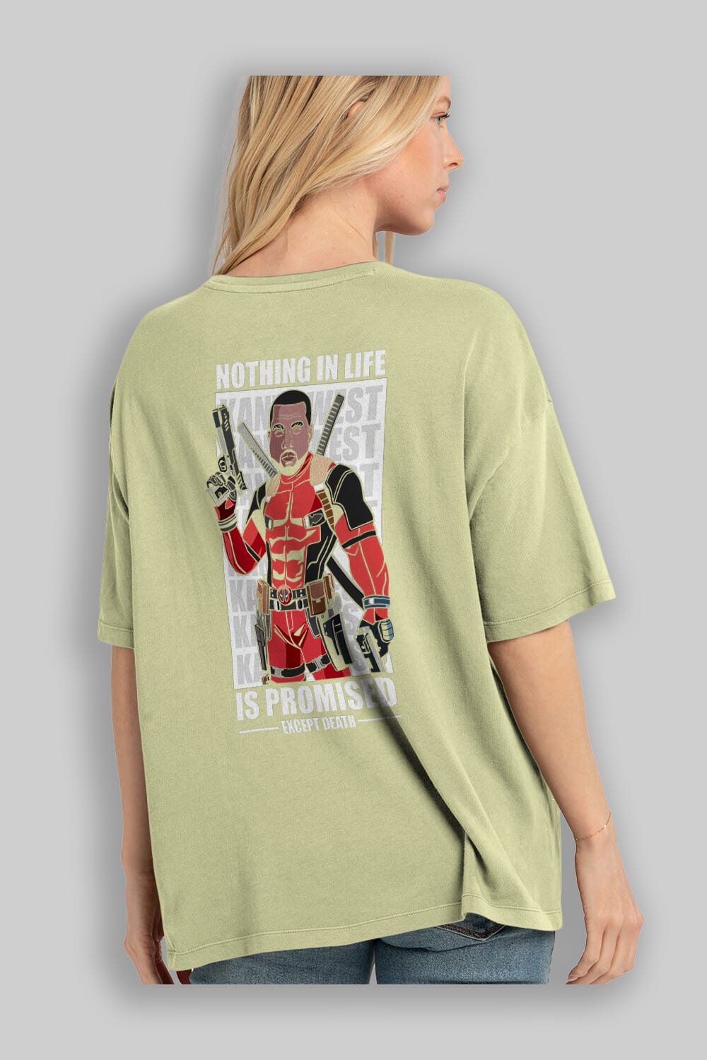 Kanye West Deadpool Arka Baskılı Oversize t-shirt Erkek Kadın Unisex %100 Pamuk tişort