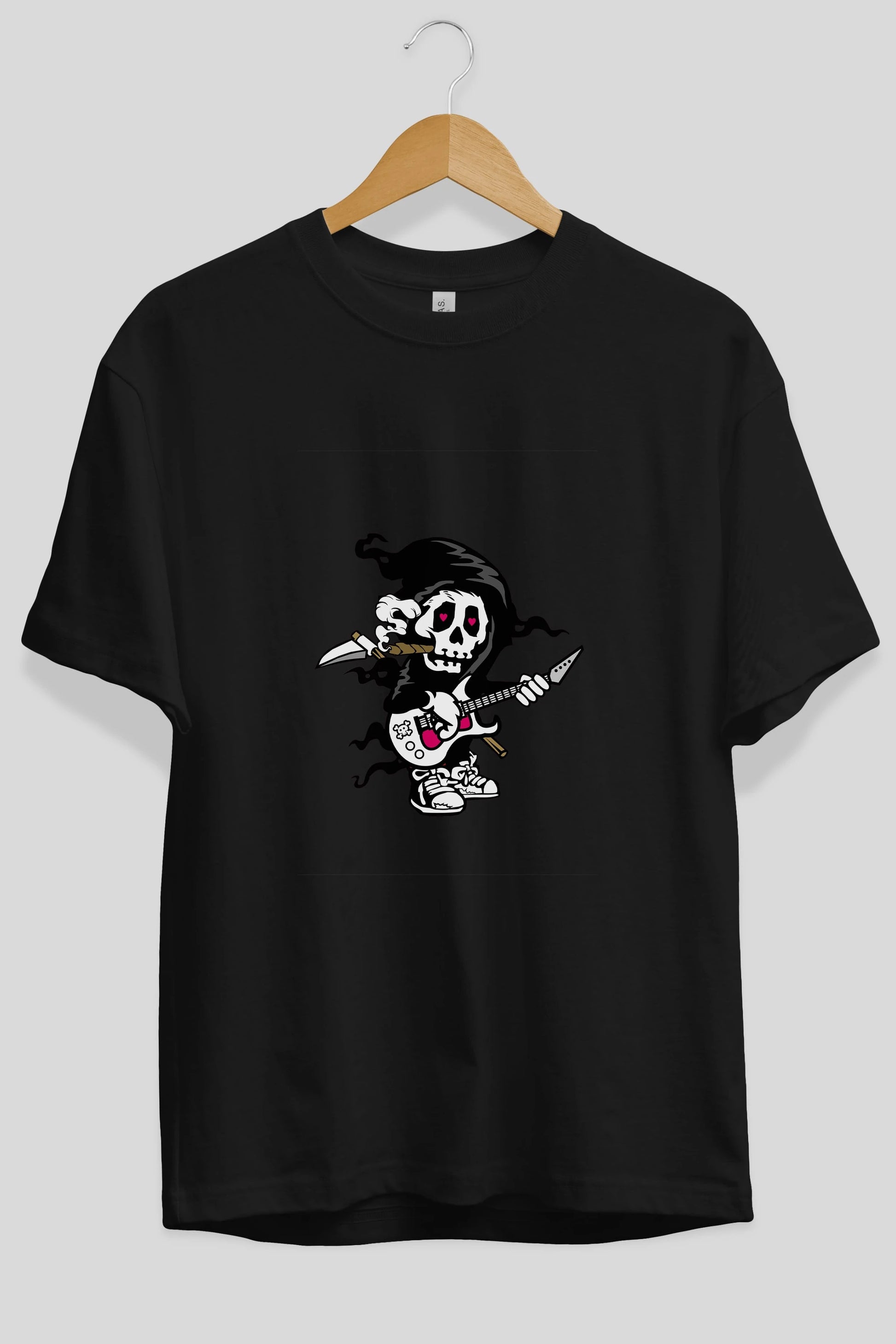 Grim Rockstar Ön Baskılı Oversize t-shirt Erkek Kadın Unisex %100 Pamuk tişort